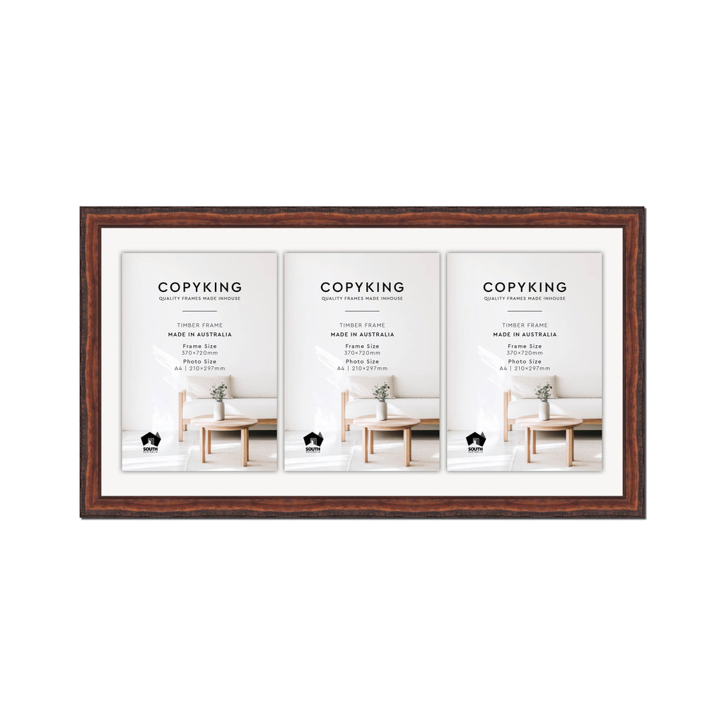 Pioneer Mahogany 30mm Wood Certificate Frame - 370mm x 720mm - 3 Certificates (A4)