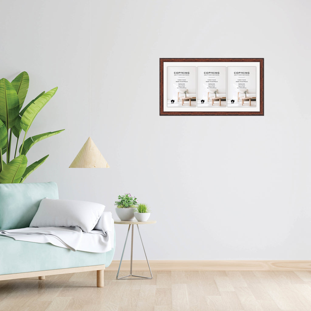 Pioneer Mahogany 30mm Wood Certificate Frame - 370mm x 720mm - 3 Certificates (A4)