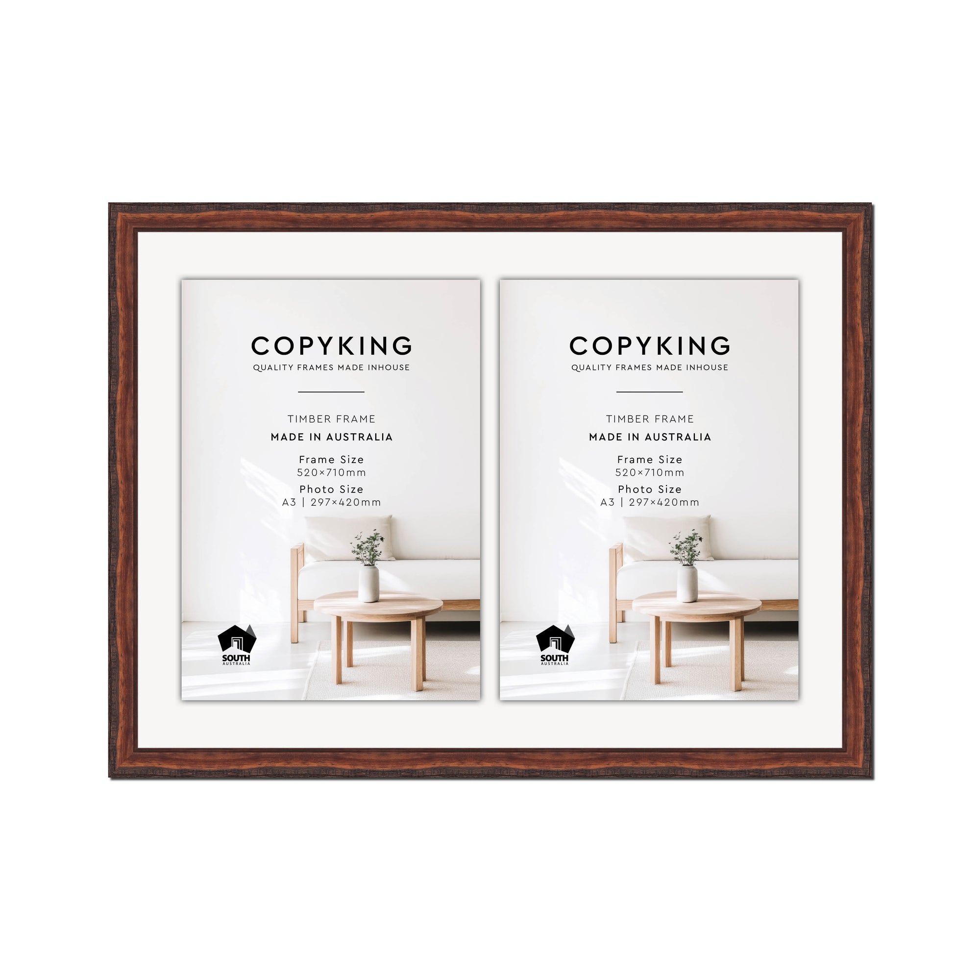Pioneer Mahogany 30mm Wood Certificate Frame - 520mm x 710mm - 2 Certificates (A3)
