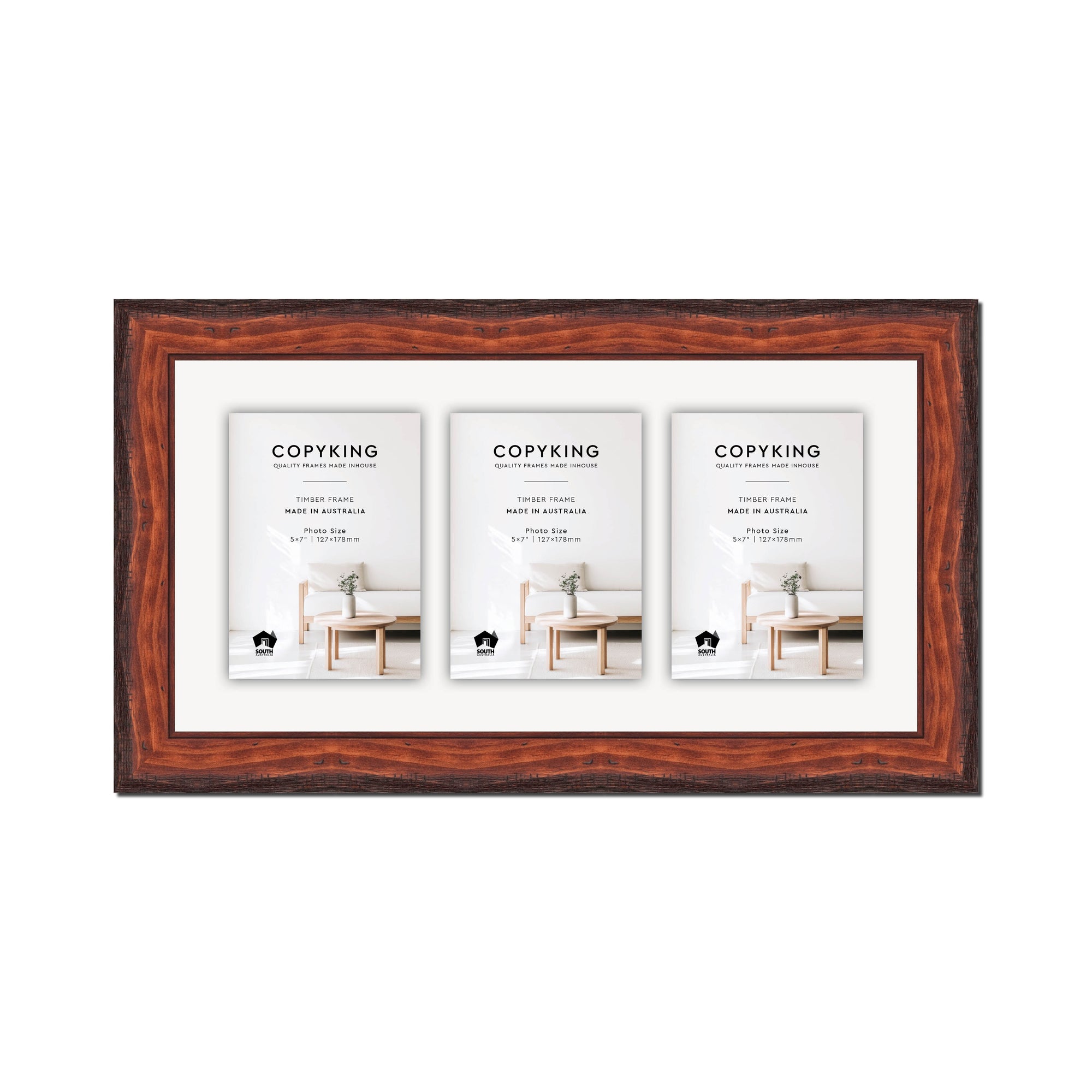 Pioneer Mahogany 42mm Wood Collage Photo Frame - 10" x 20" - 3 Photos (5" x 7")