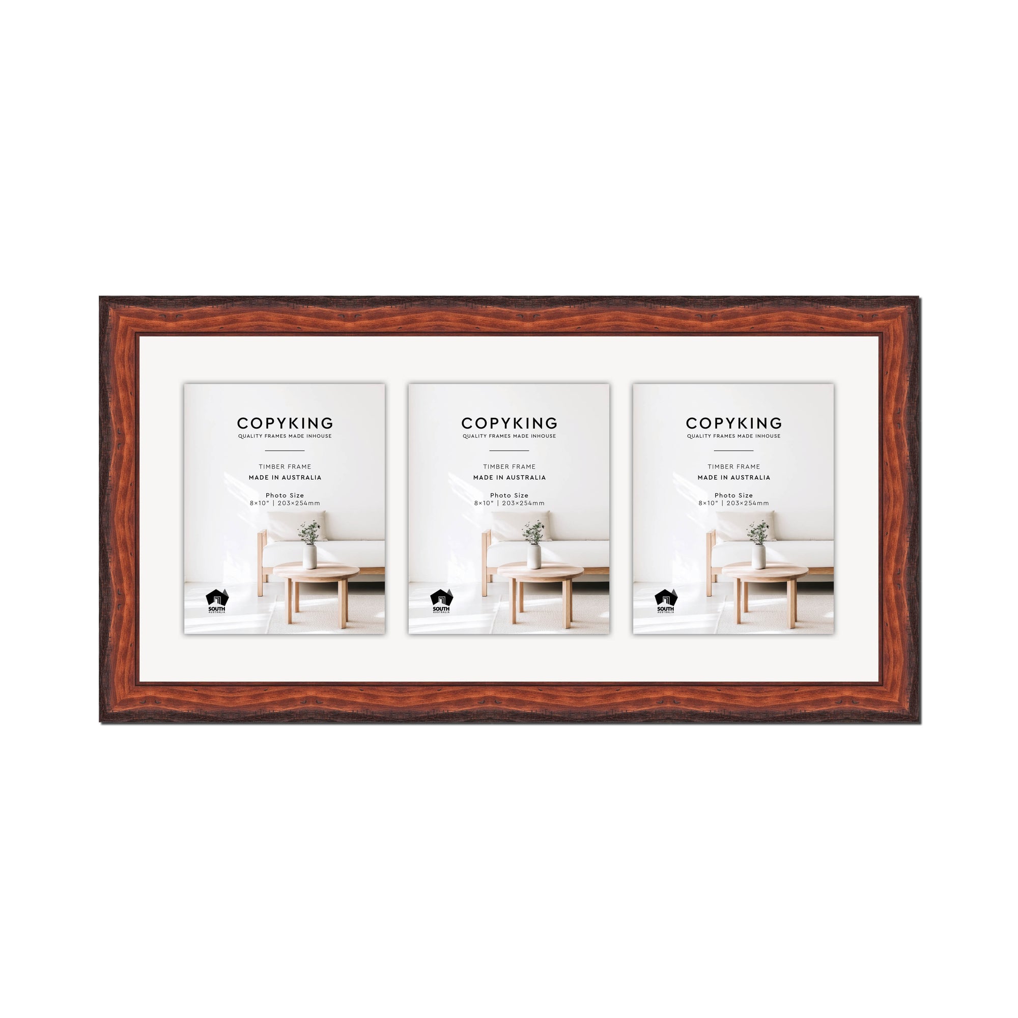 Pioneer Mahogany 42mm Wood Collage Photo Frame - 14" x 30" - 3 Photos (8" x 10")