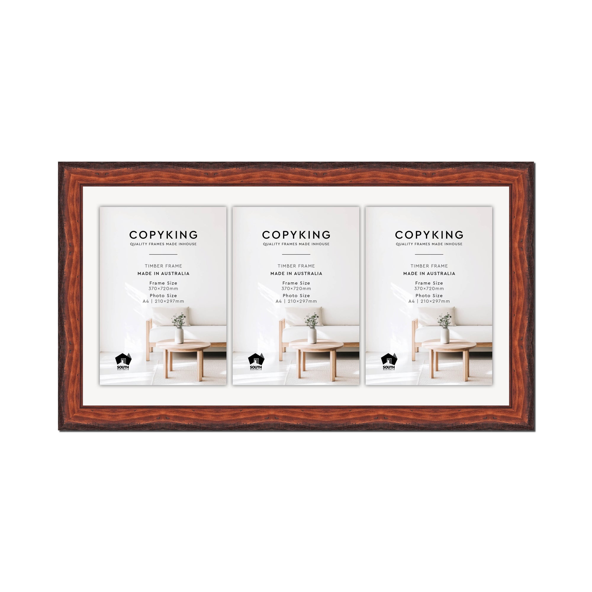 Pioneer Mahogany 42mm Wood Certificate Frame - 370mm x 720mm - 3 Certificates (A4)