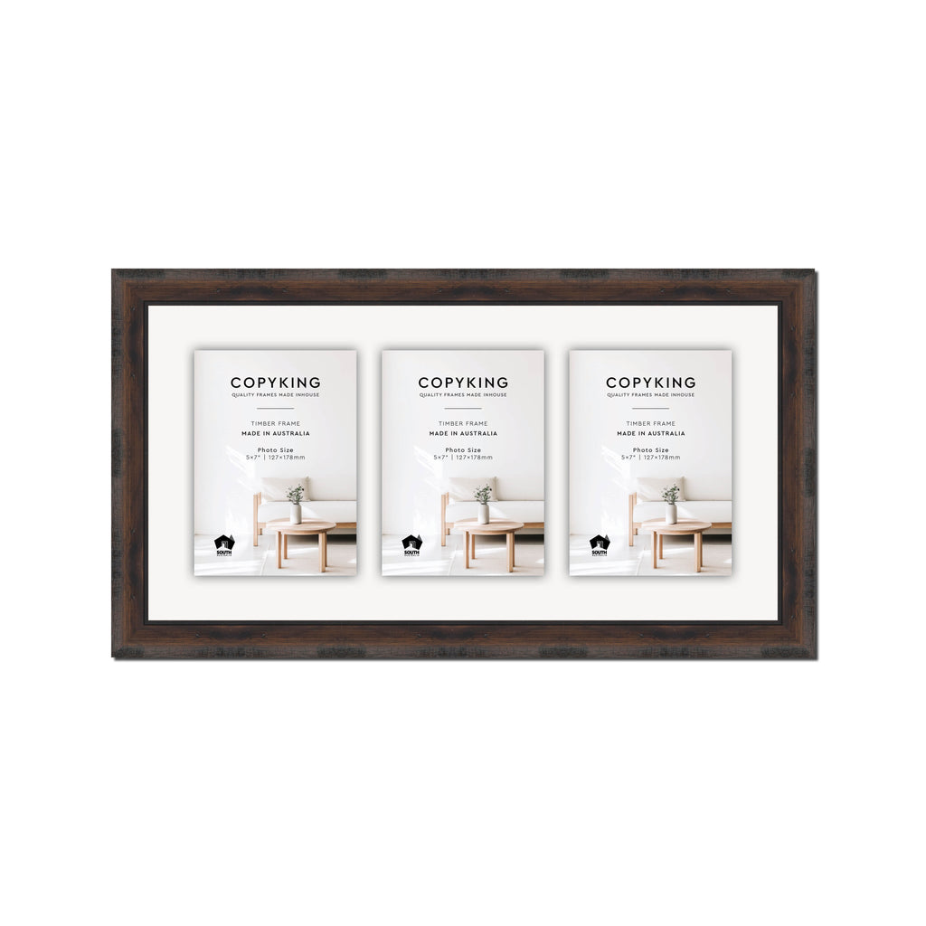 Pioneer Mocha 30mm Wood Collage Photo Frame - 10" x 20" - 3 Photos (5" x 7")