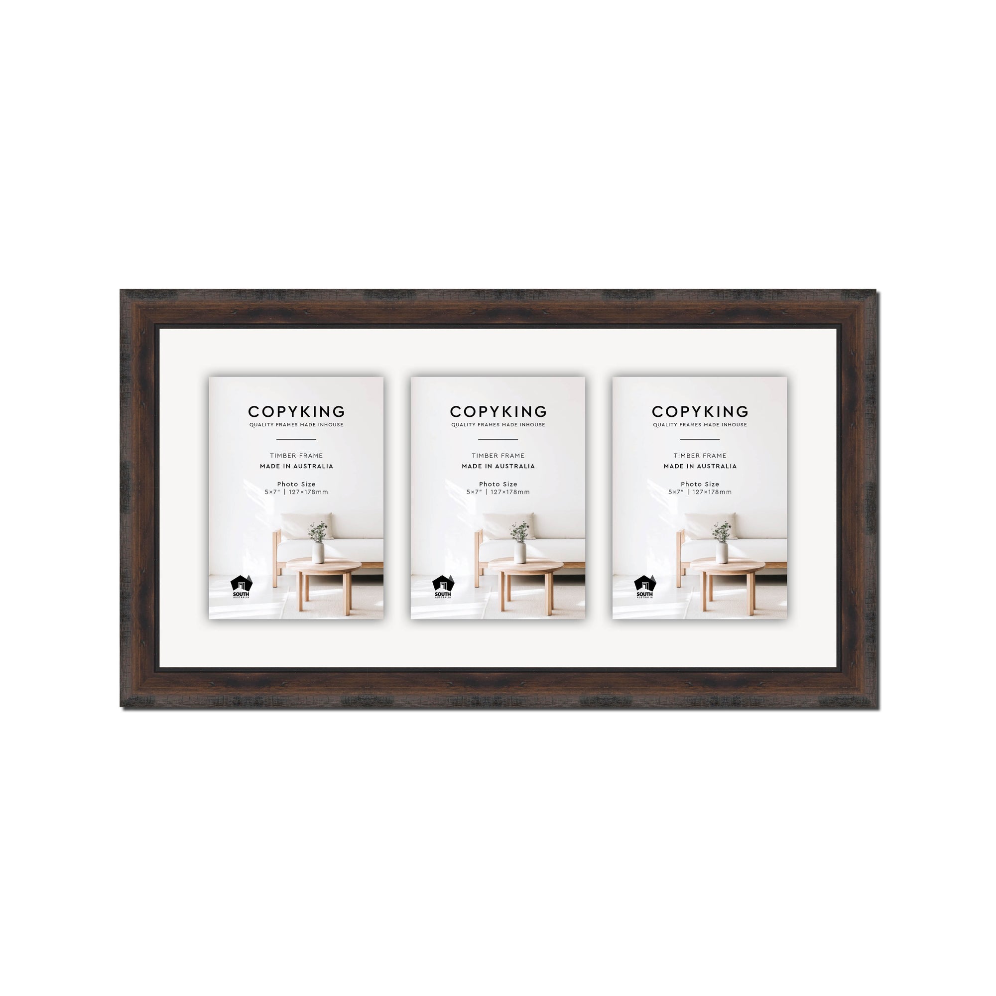 Pioneer Mocha 30mm Wood Collage Photo Frame - 10" x 20" - 3 Photos (5" x 7")