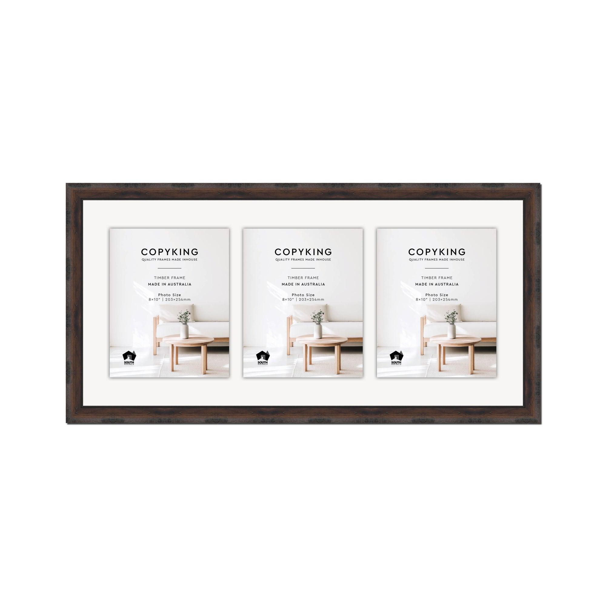 Pioneer Mocha 30mm Wood Collage Photo Frame - 14" x 30" - 3 Photos (8" x 10")
