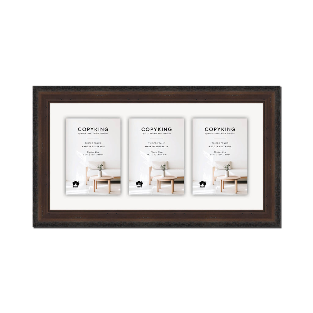 Pioneer Mocha 42mm Wood Collage Photo Frame - 10" x 20" - 3 Photos (5" x 7")