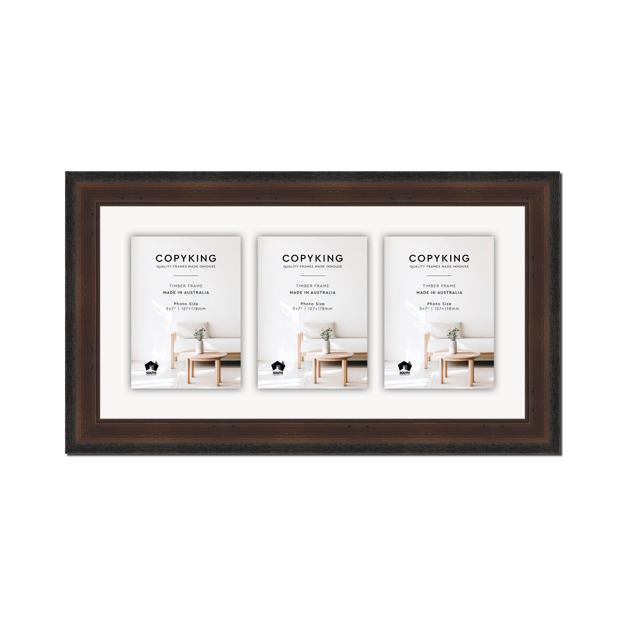 Pioneer Mocha 42mm Wood Collage Photo Frame - 10" x 20" - 3 Photos (5" x 7")
