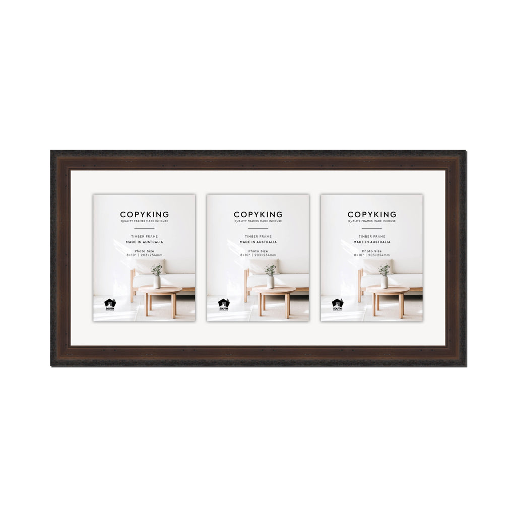 Pioneer Mocha 42mm Wood Collage Photo Frame - 14" x 30" - 3 Photos (8" x 10")