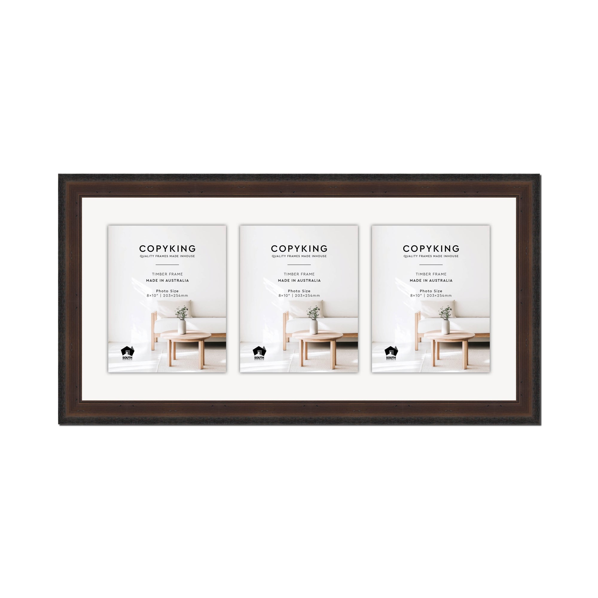 Pioneer Mocha 42mm Wood Collage Photo Frame - 14" x 30" - 3 Photos (8" x 10")