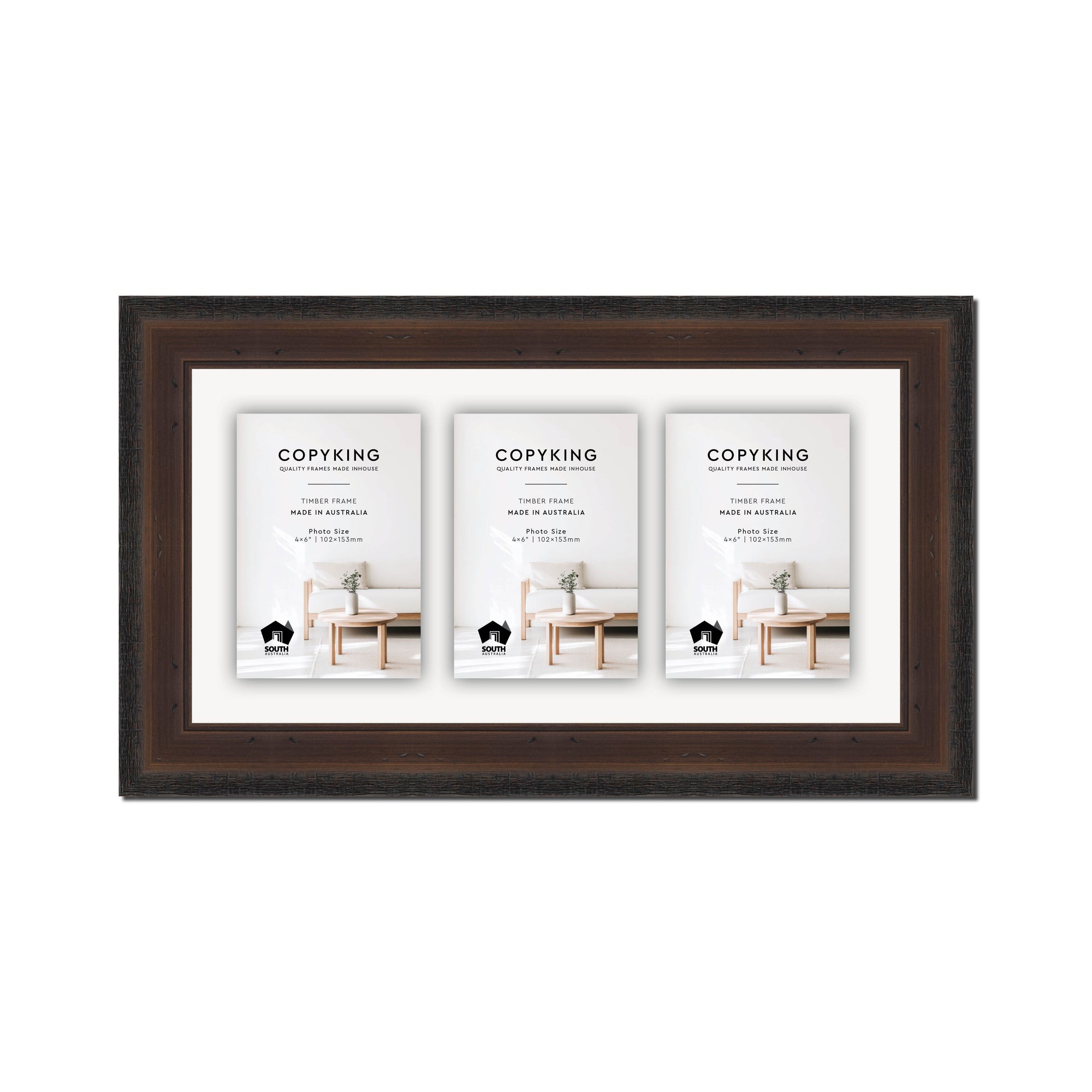 Pioneer Mocha 42mm Wood Collage Photo Frame - 8" x 16" - 3 Photos (4" x 6")