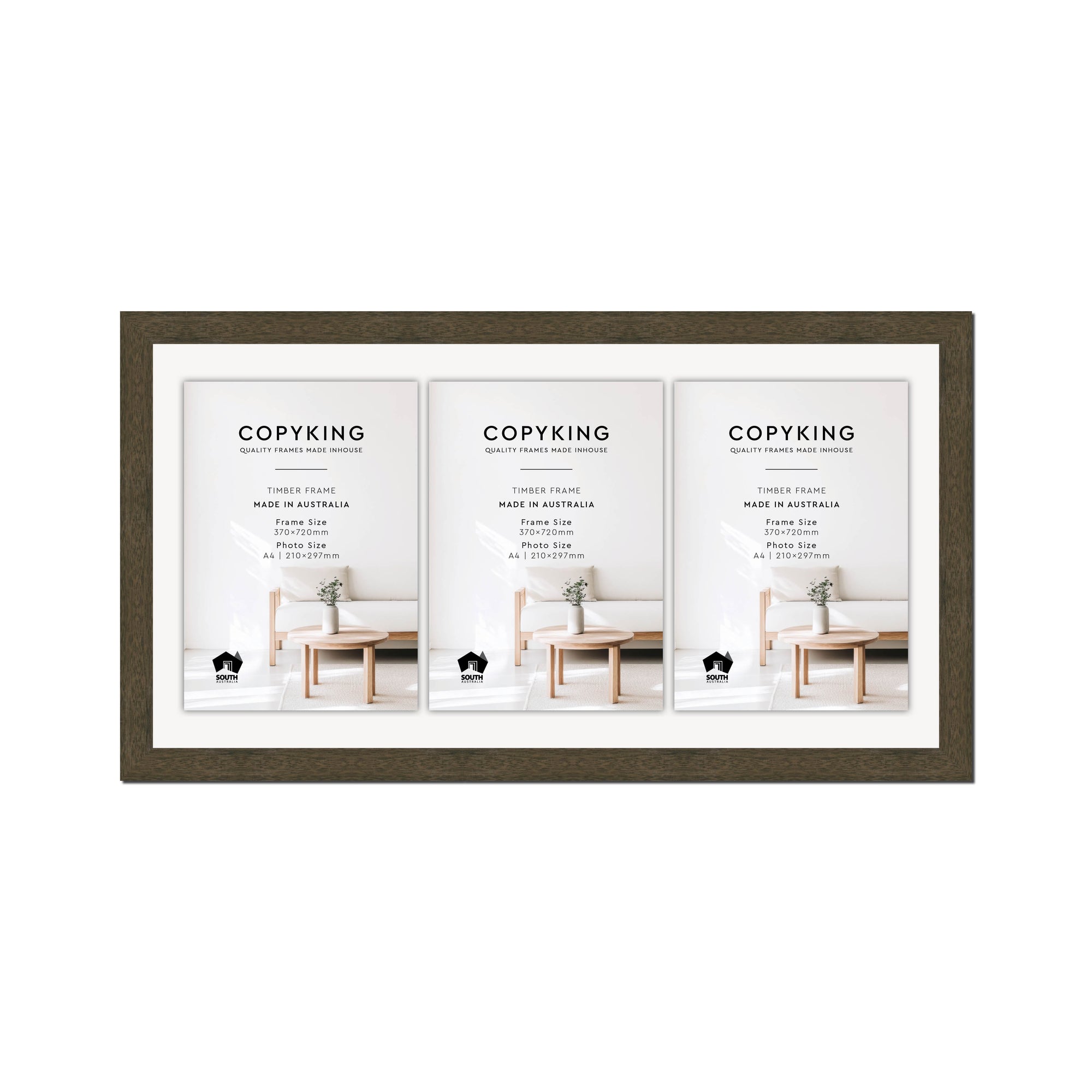 Prime Anthracite 30mm Wood Certificate Frame - 370mm x 720mm - 3 Certificates (A4)