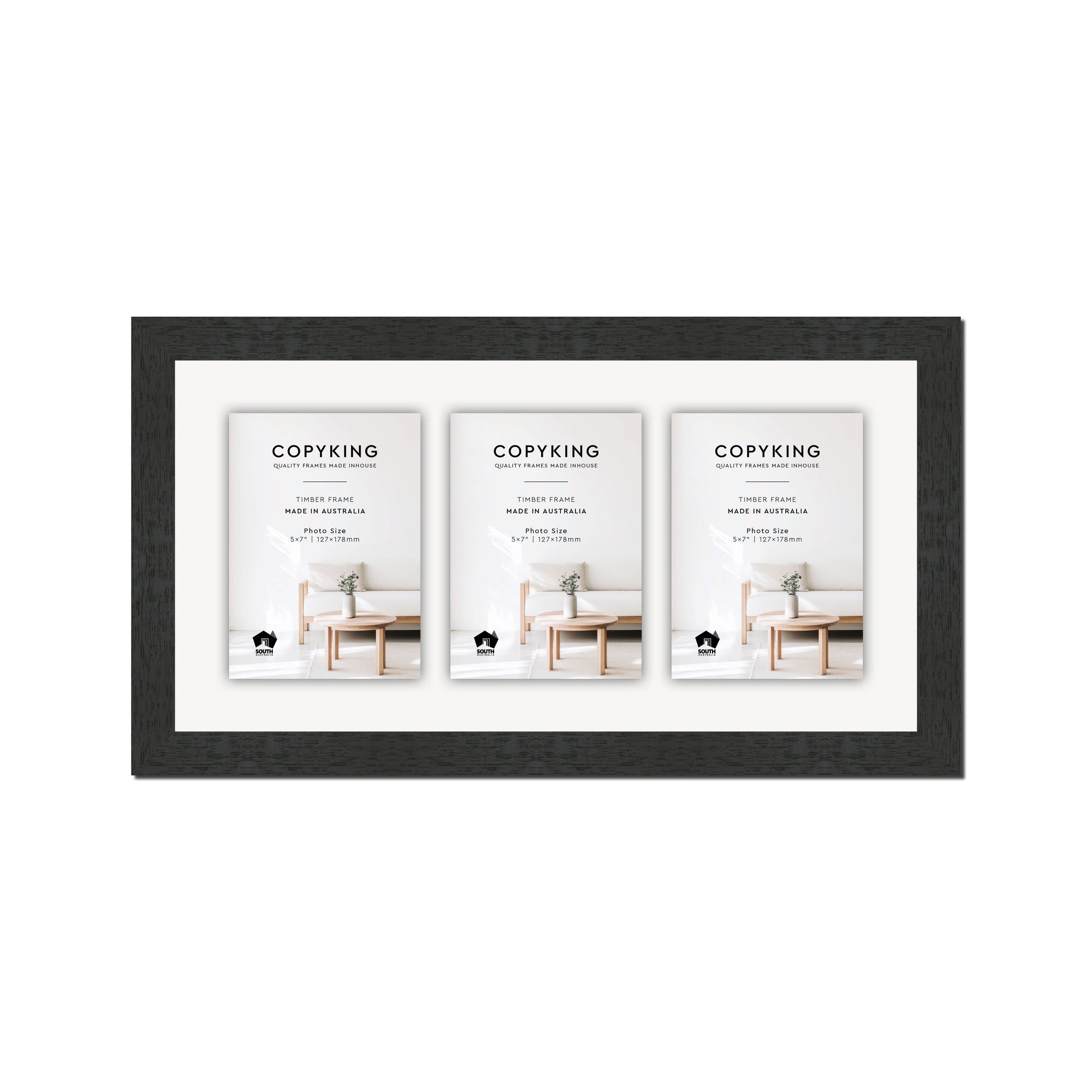 Prime Black 30mm Wood Collage Photo Frame - 10" x 20" - 3 Photos (5" x 7")