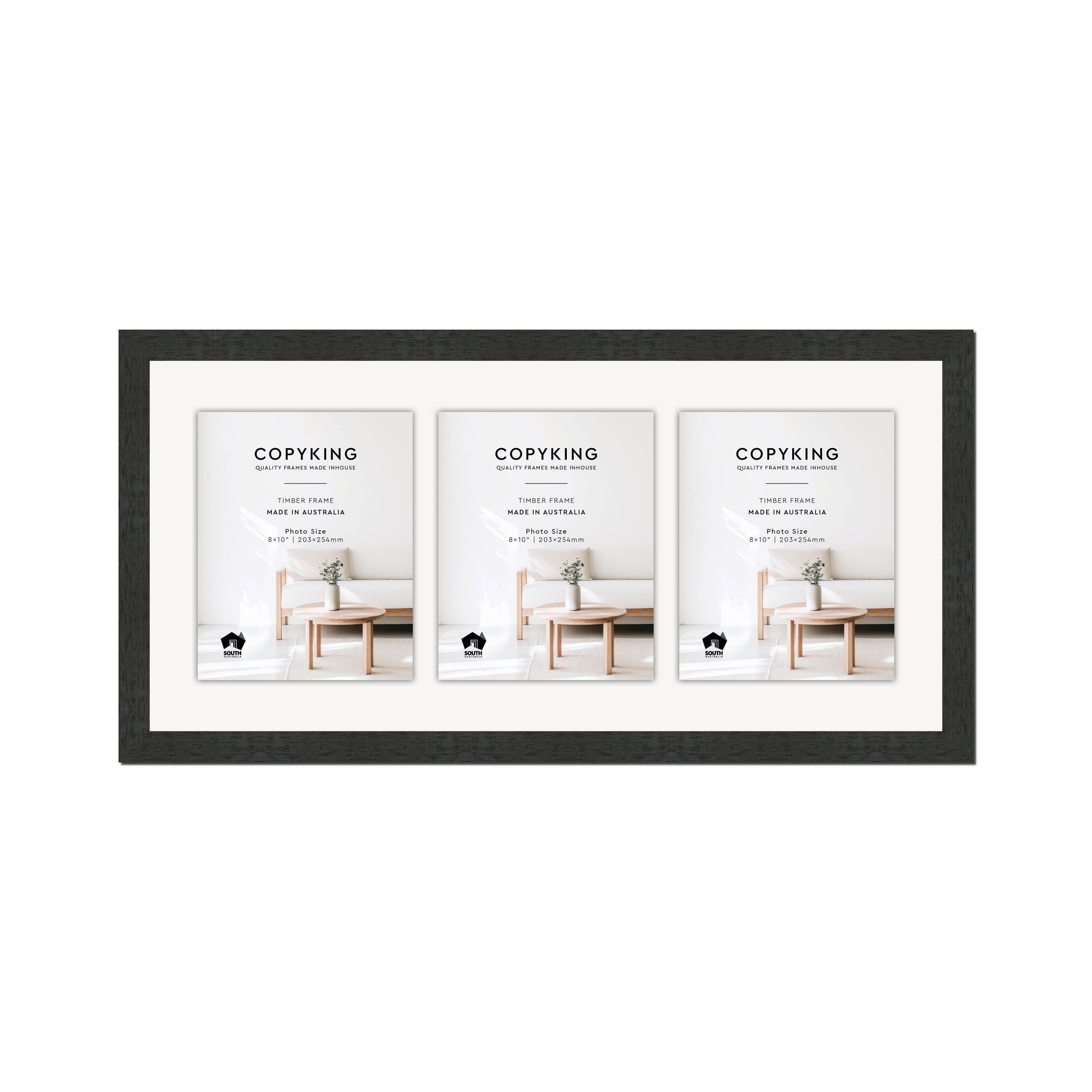 Prime Black 30mm Wood Collage Photo Frame - 14" x 30" - 3 Photos (8" x 10")