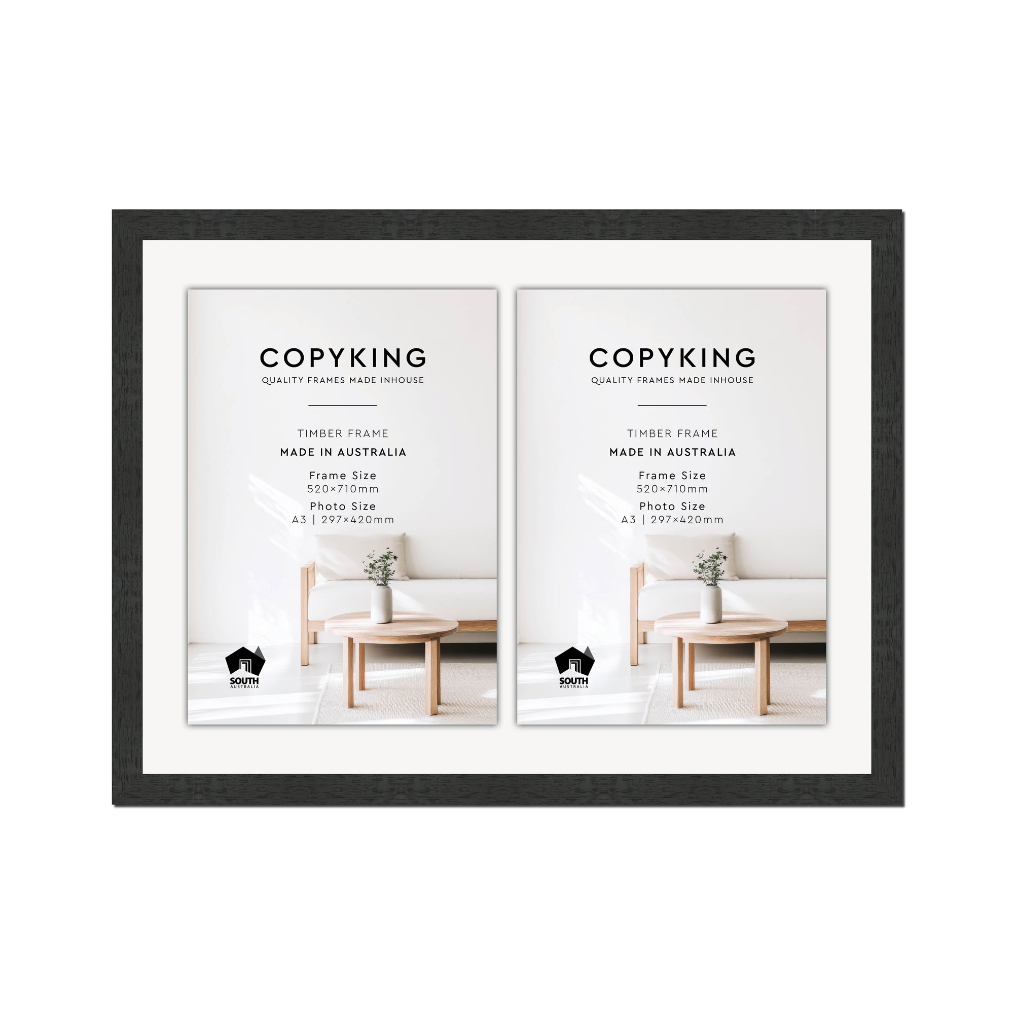 Prime Black 30mm Wood Certificate Frame - 520mm x 710mm - 2 Certificates (A3)