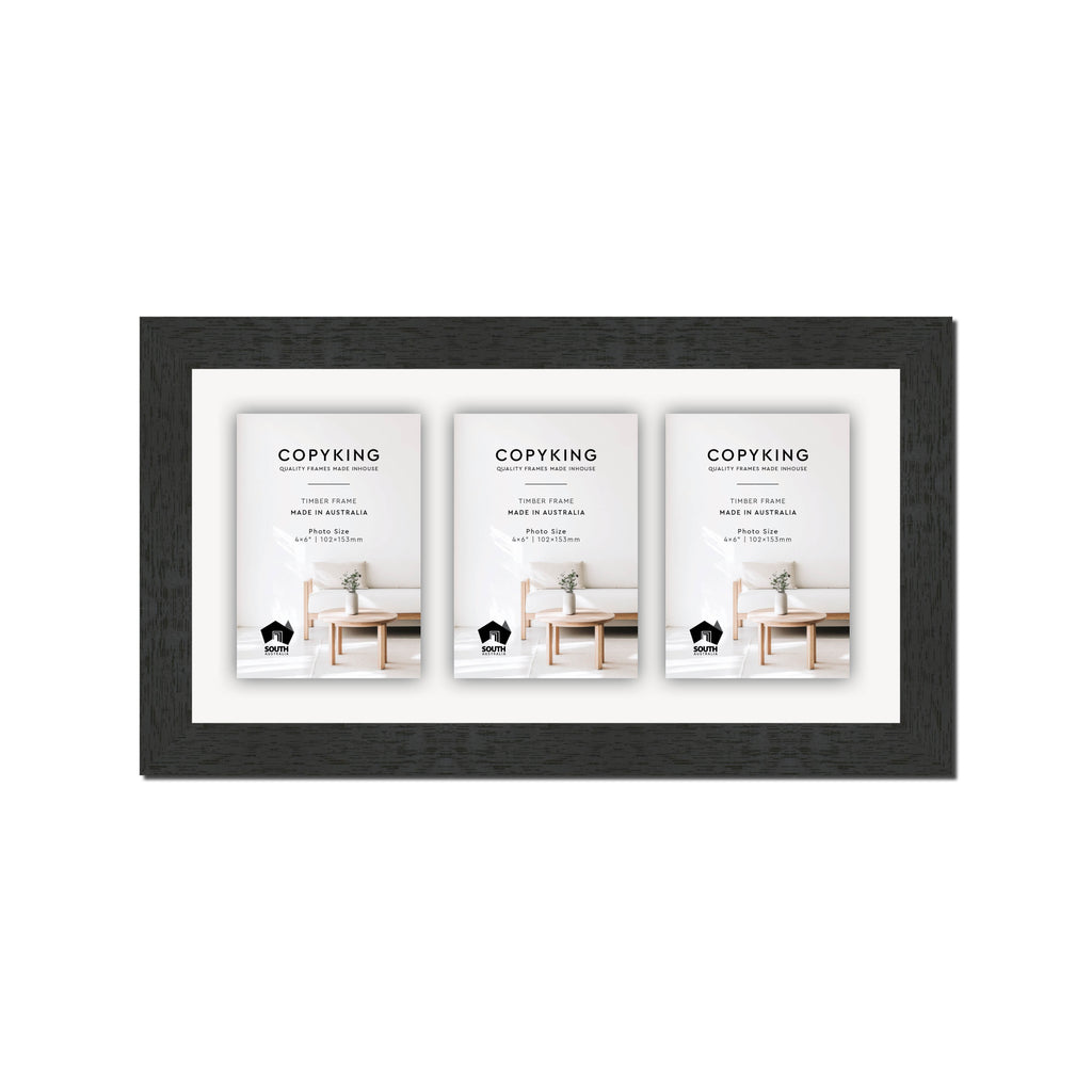 Prime Black 30mm Wood Collage Photo Frame - 8" x 16" - 3 Photos (4" x 6")