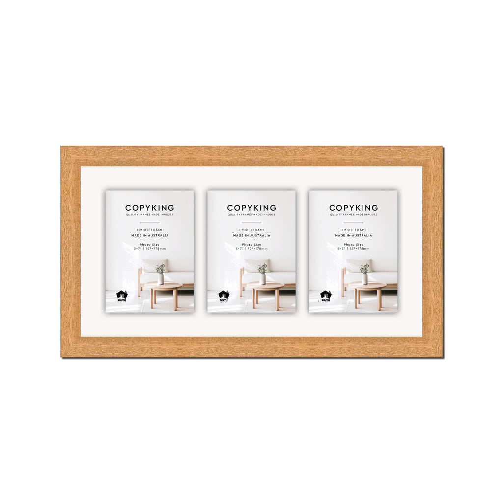 Prime Natural 30mm Wood Collage Photo Frame - 10" x 20" - 3 Photos (5" x 7")