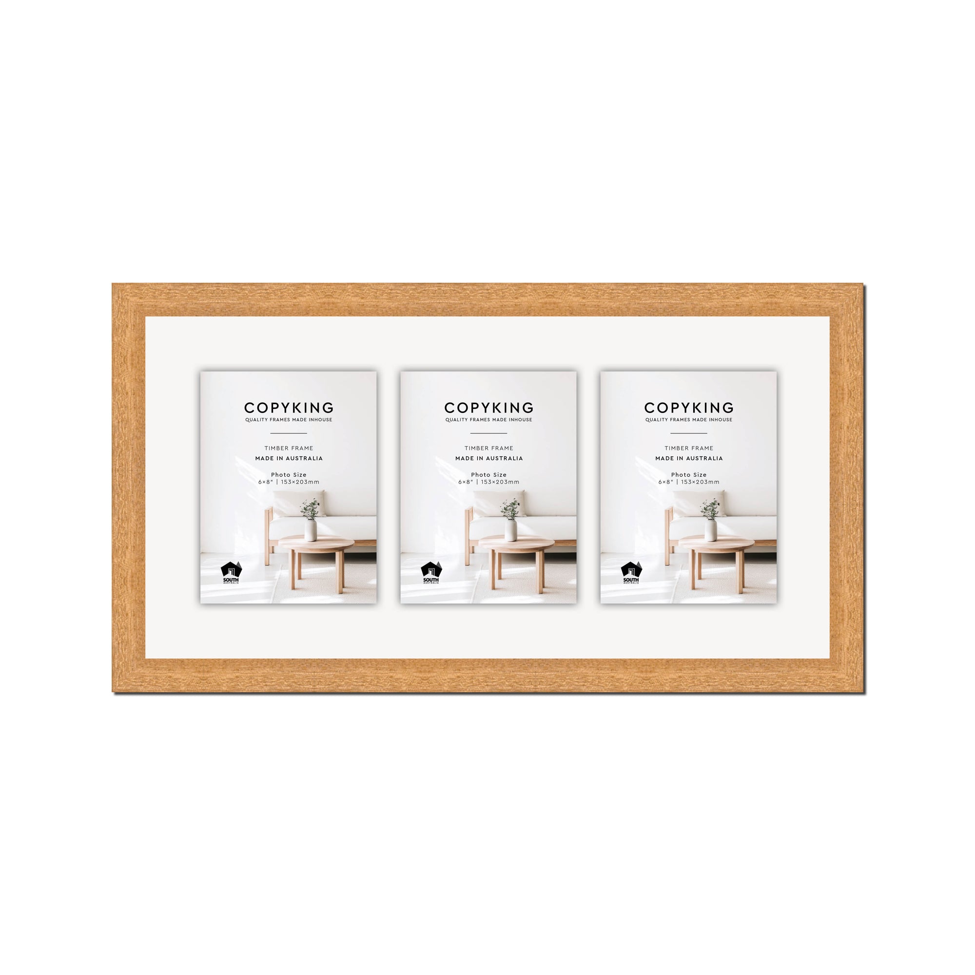 Prime Natural 30mm Wood Collage Photo Frame - 12" x 24" - 3 Photos (6" x 8")