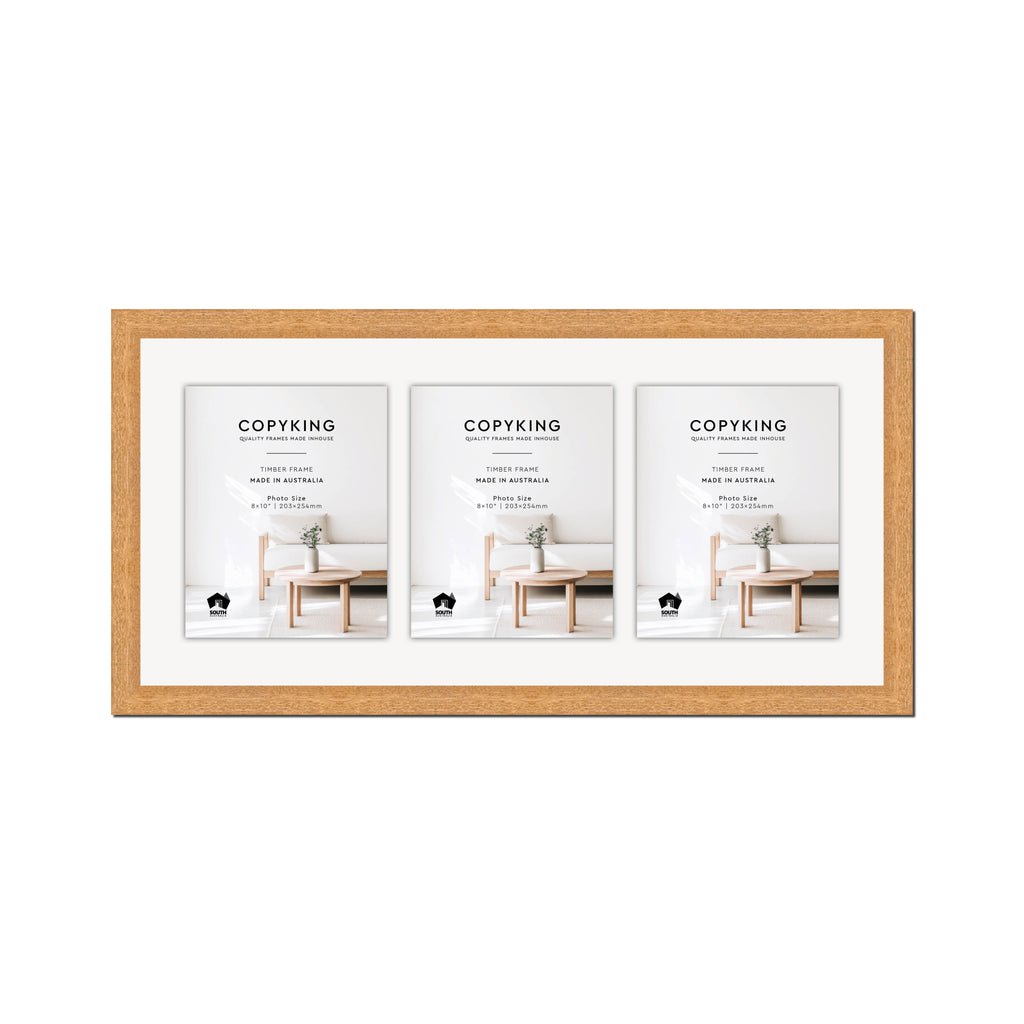 Prime Natural 30mm Wood Collage Photo Frame - 14" x 30" - 3 Photos (8" x 10")