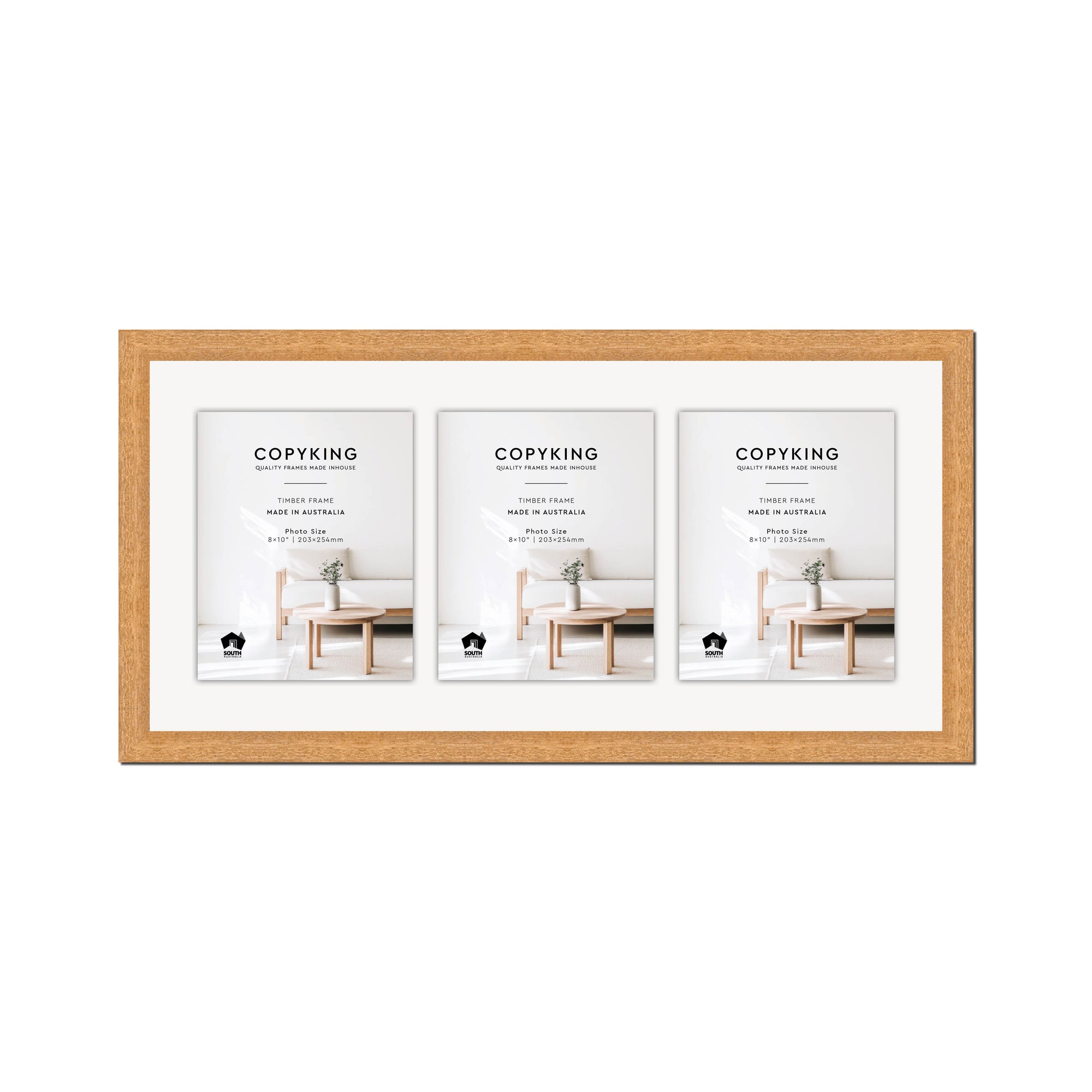 Prime Natural 30mm Wood Collage Photo Frame - 14" x 30" - 3 Photos (8" x 10")