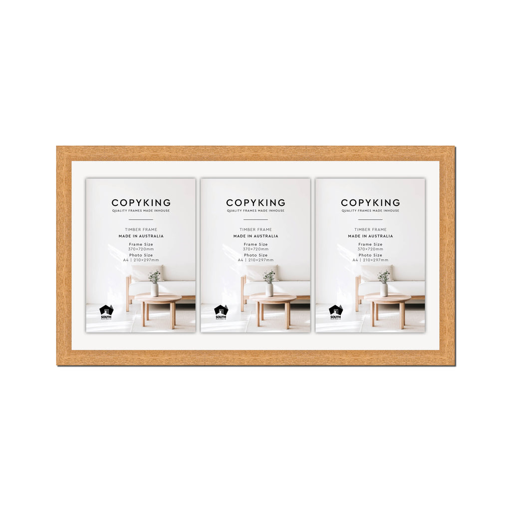 Prime Natural 30mm Wood Certificate Frame - 370mm x 720mm - 3 Certificates (A4)