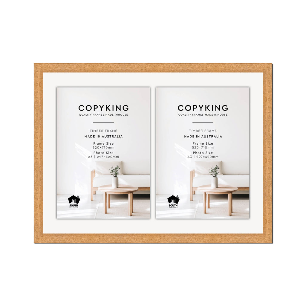 Prime Natural 30mm Wood Certificate Frame - 520mm x 710mm - 2 Certificates (A3)