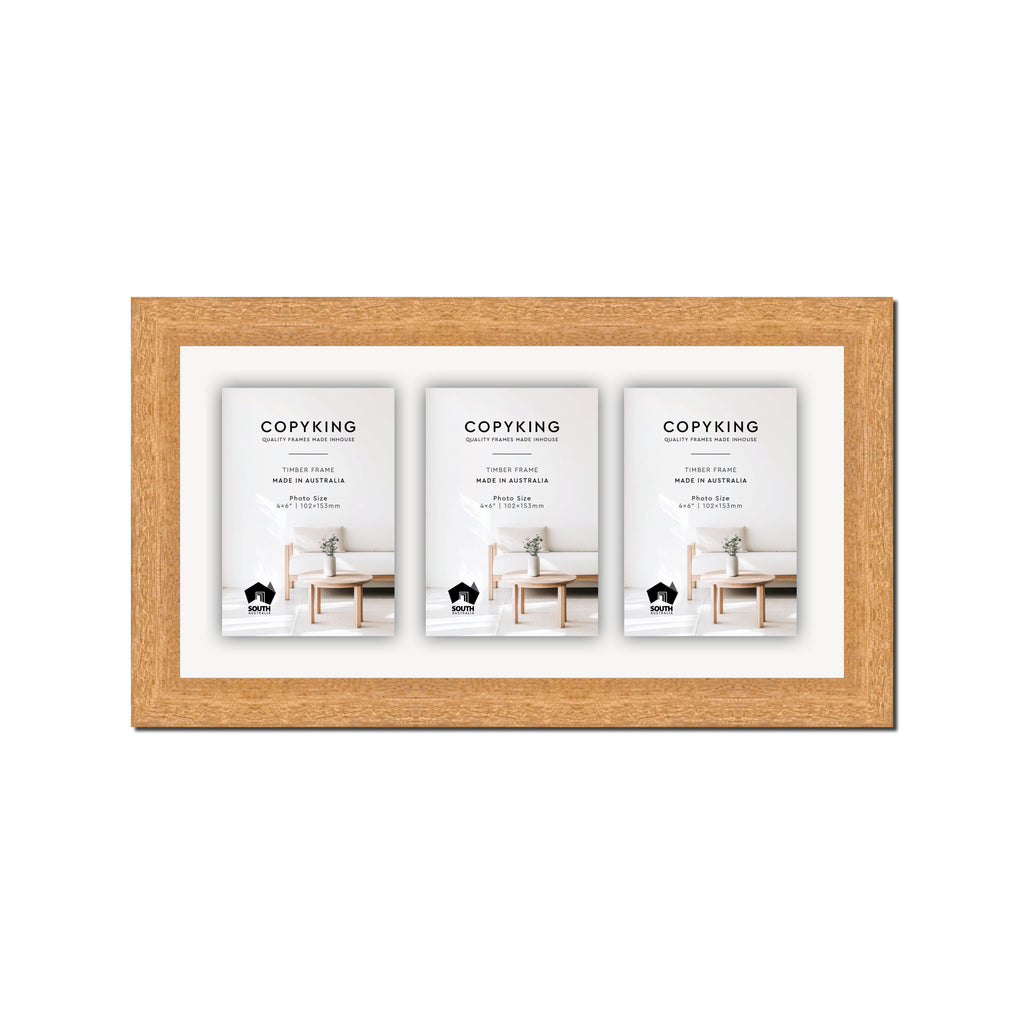 Prime Natural 30mm Wood Collage Photo Frame - 8" x 16" - 3 Photos (4" x 6")