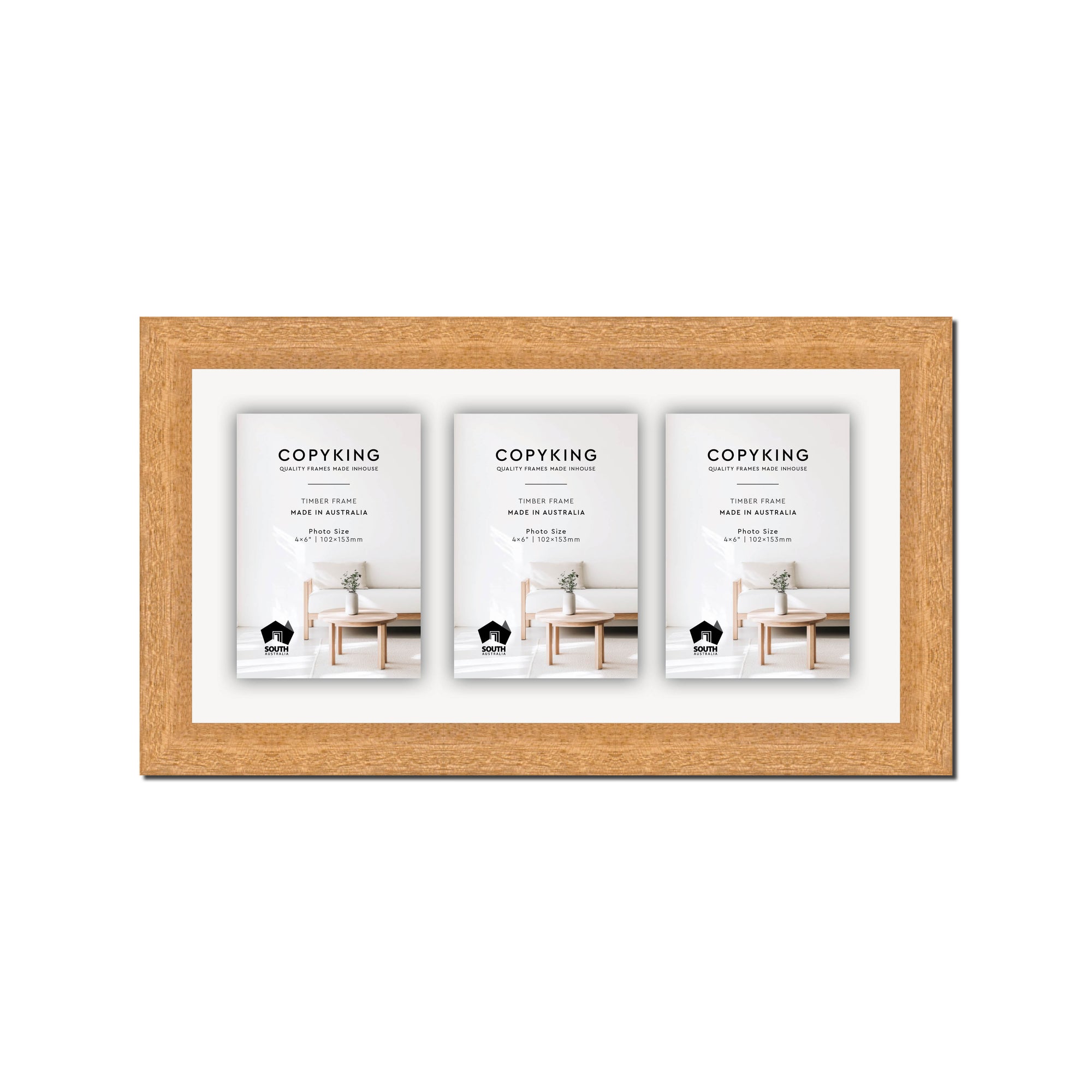 Prime Natural 30mm Wood Collage Photo Frame - 8" x 16" - 3 Photos (4" x 6")