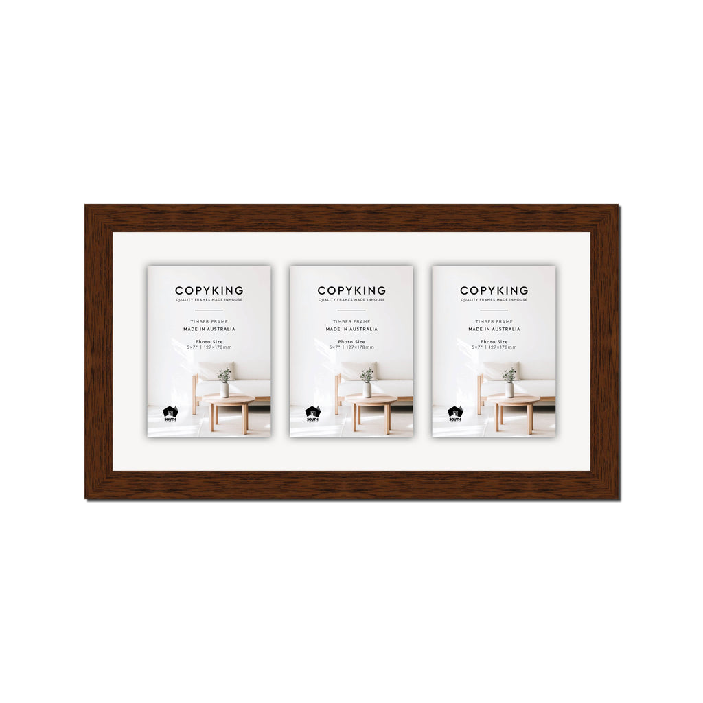 Prime Teak 30mm Wood Collage Photo Frame - 10" x 20" - 3 Photos (5" x 7")
