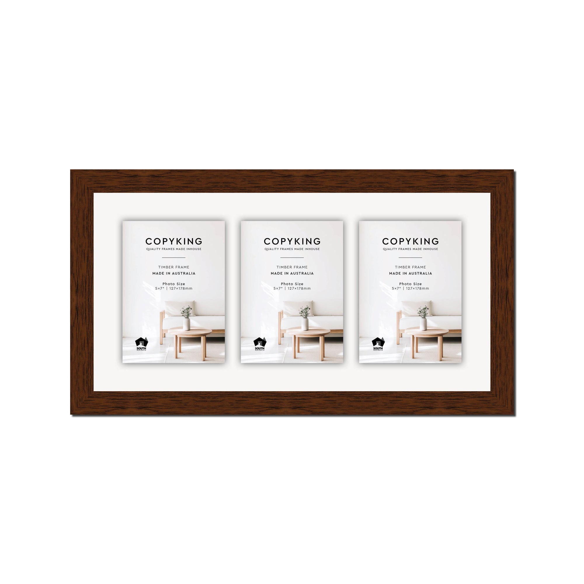 Prime Teak 30mm Wood Collage Photo Frame - 10" x 20" - 3 Photos (5" x 7")