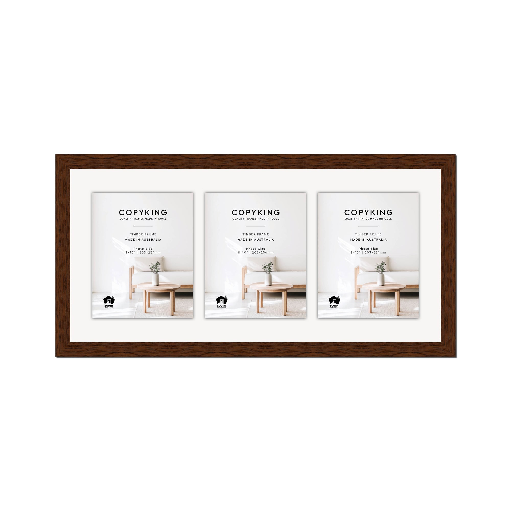 Prime Teak 30mm Wood Collage Photo Frame - 14" x 30" - 3 Photos (8" x 10")