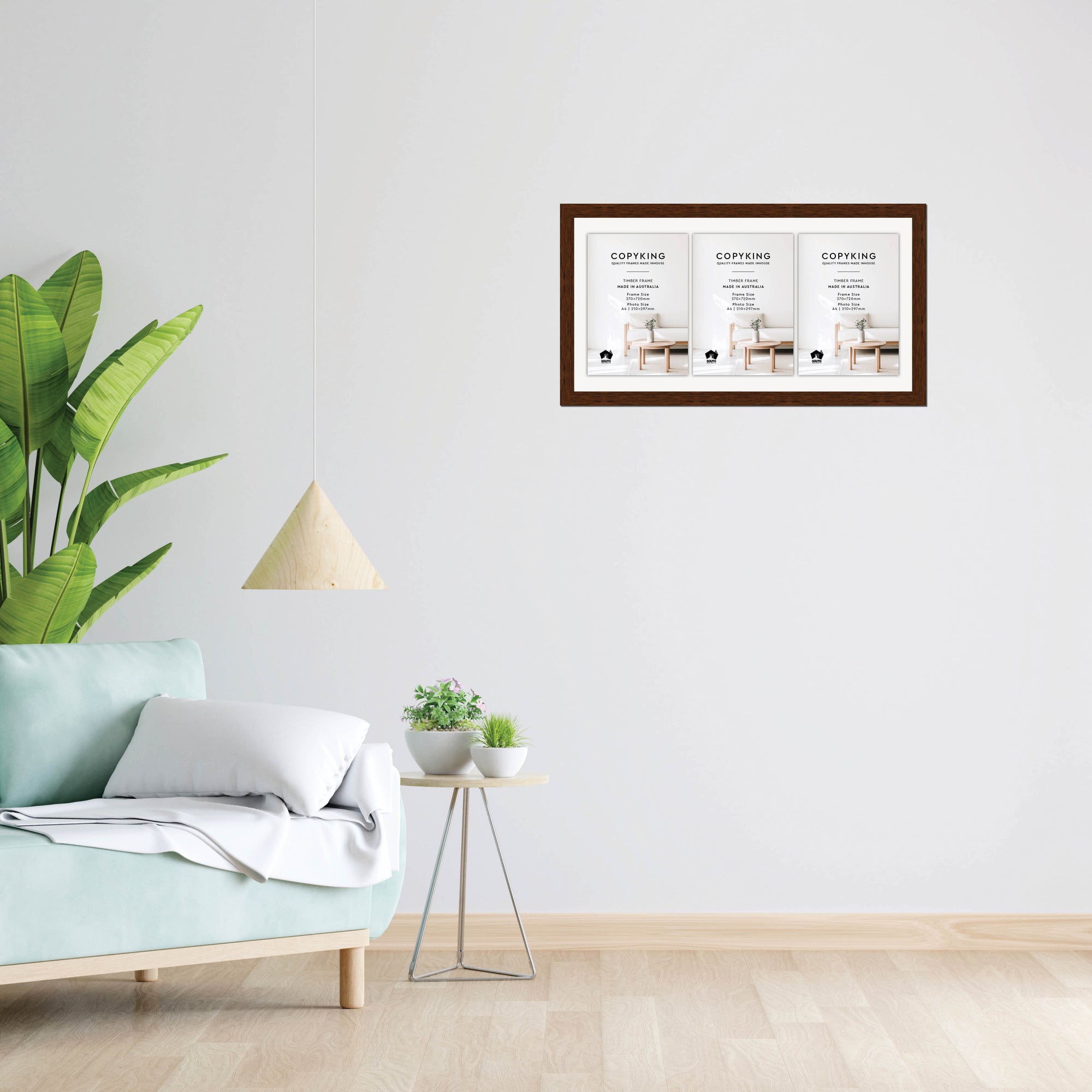 Prime Teak 30mm Wood Certificate Frame - 370mm x 720mm - 3 Certificates (A4)