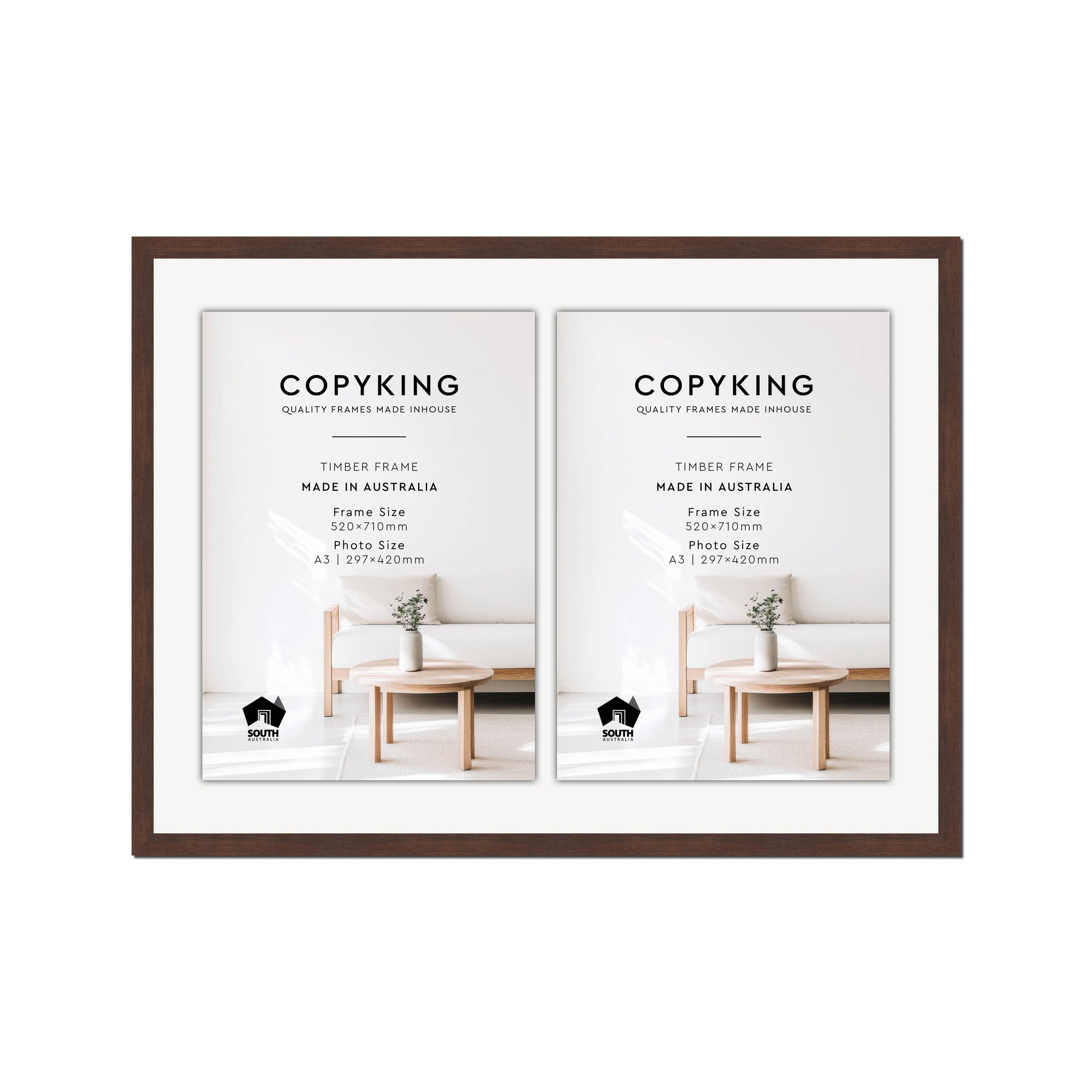 Prime Tobacco 20mm Wood Certificate Frame - 520mm x 710mm - 2 Certificates (A3)
