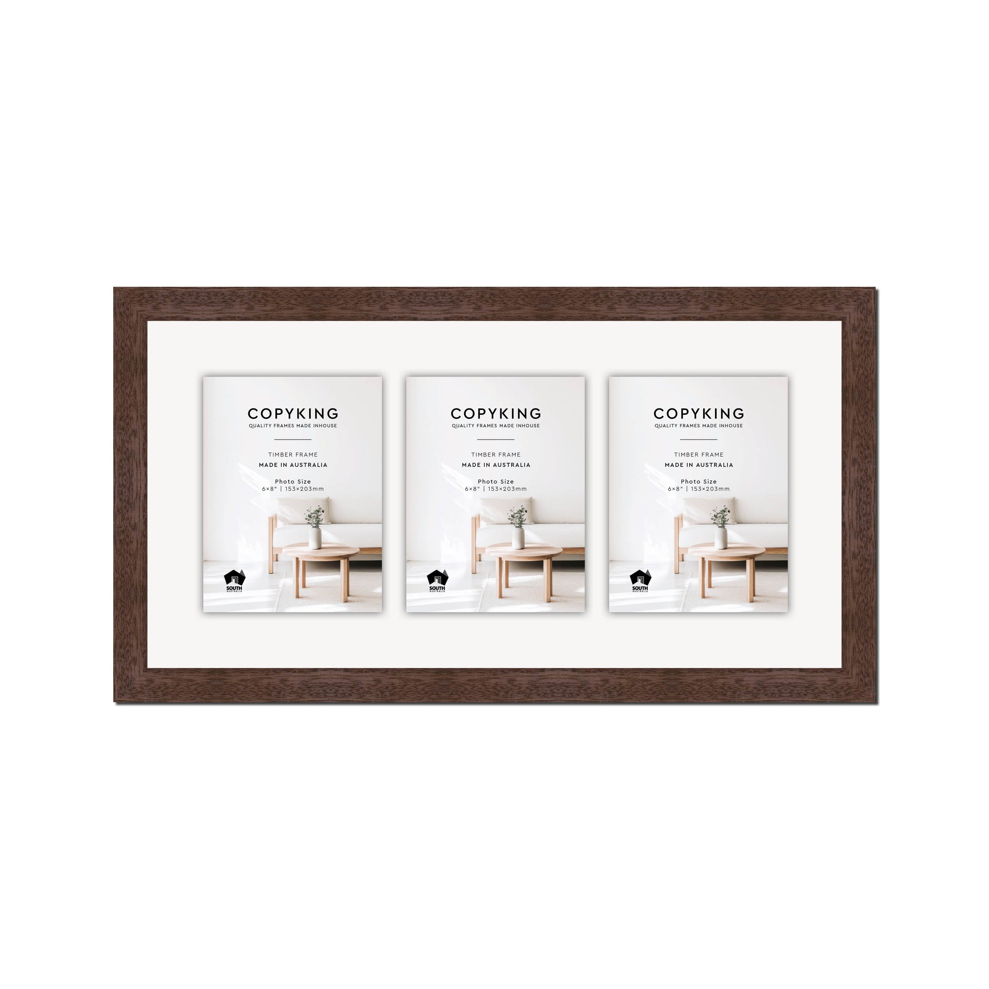 Prime Tobacco 30mm Wood Collage Photo Frame - 12" x 24" - 3 Photos (6" x 8")