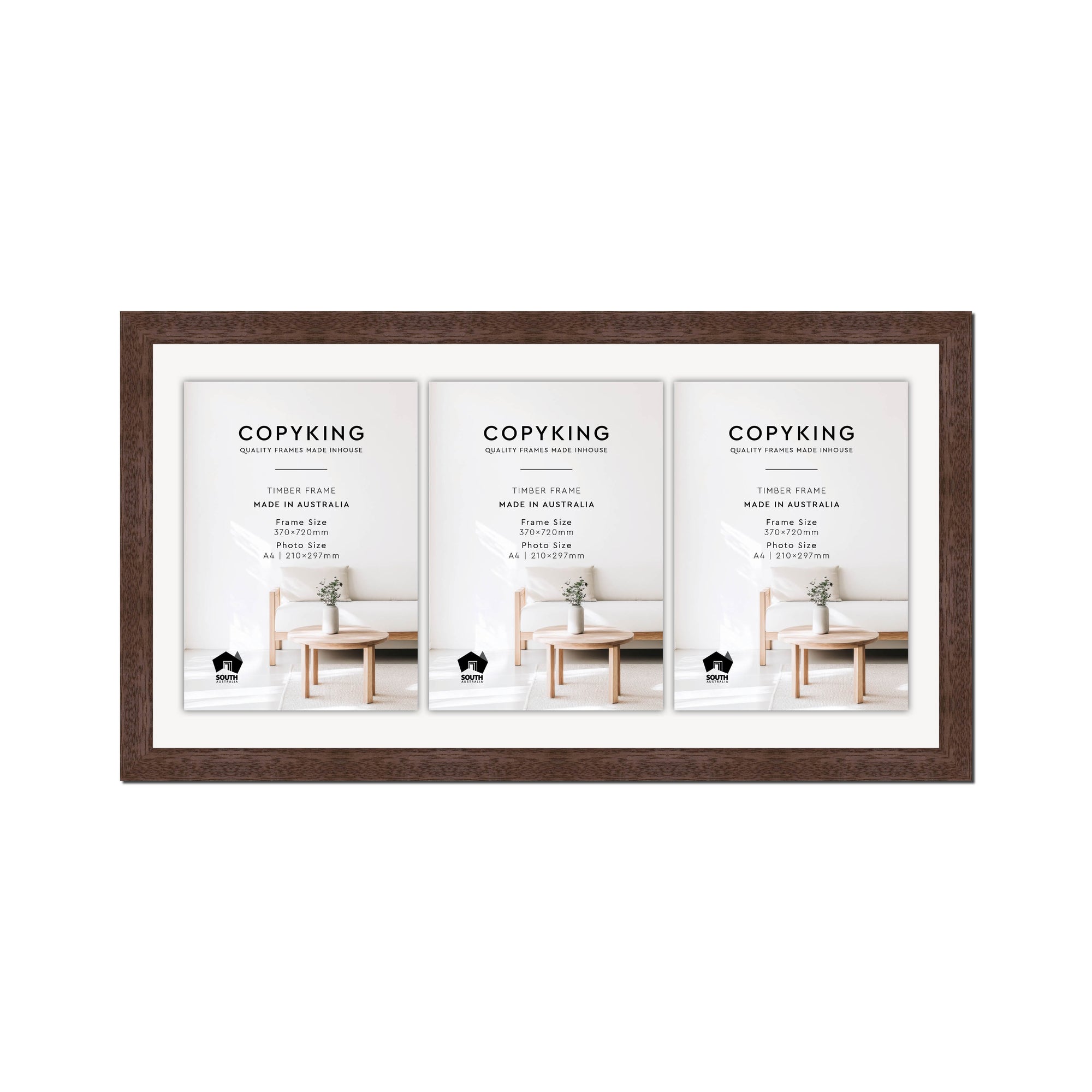 Prime Tobacco 30mm Wood Certificate Frame - 370mm x 720mm - 3 Certificates (A4)