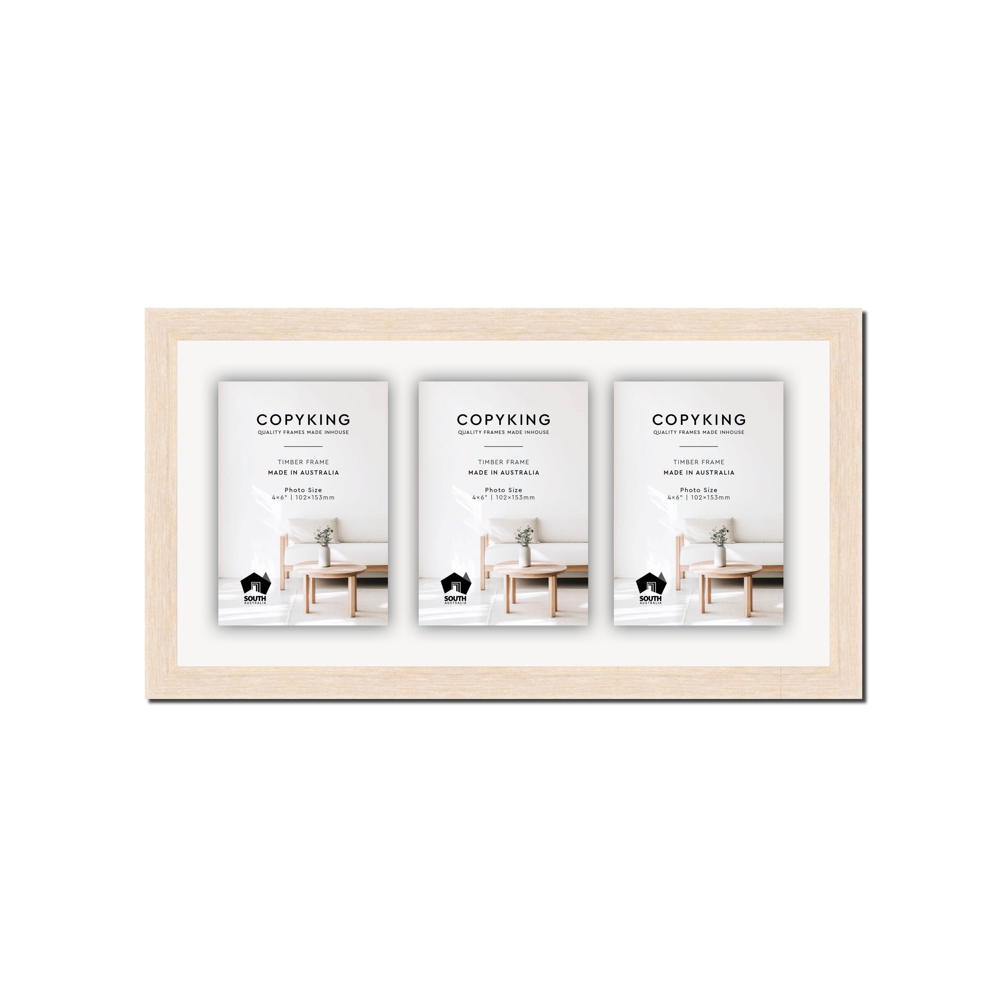 Prime White 20mm Wood Collage Photo Frame - 8" x 16" - 3 Photos (4" x 6")