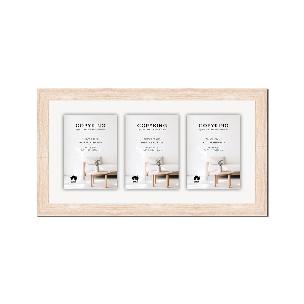 Prime White 30mm Wood Collage Photo Frame - 10" x 20" - 3 Photos (5" x 7")