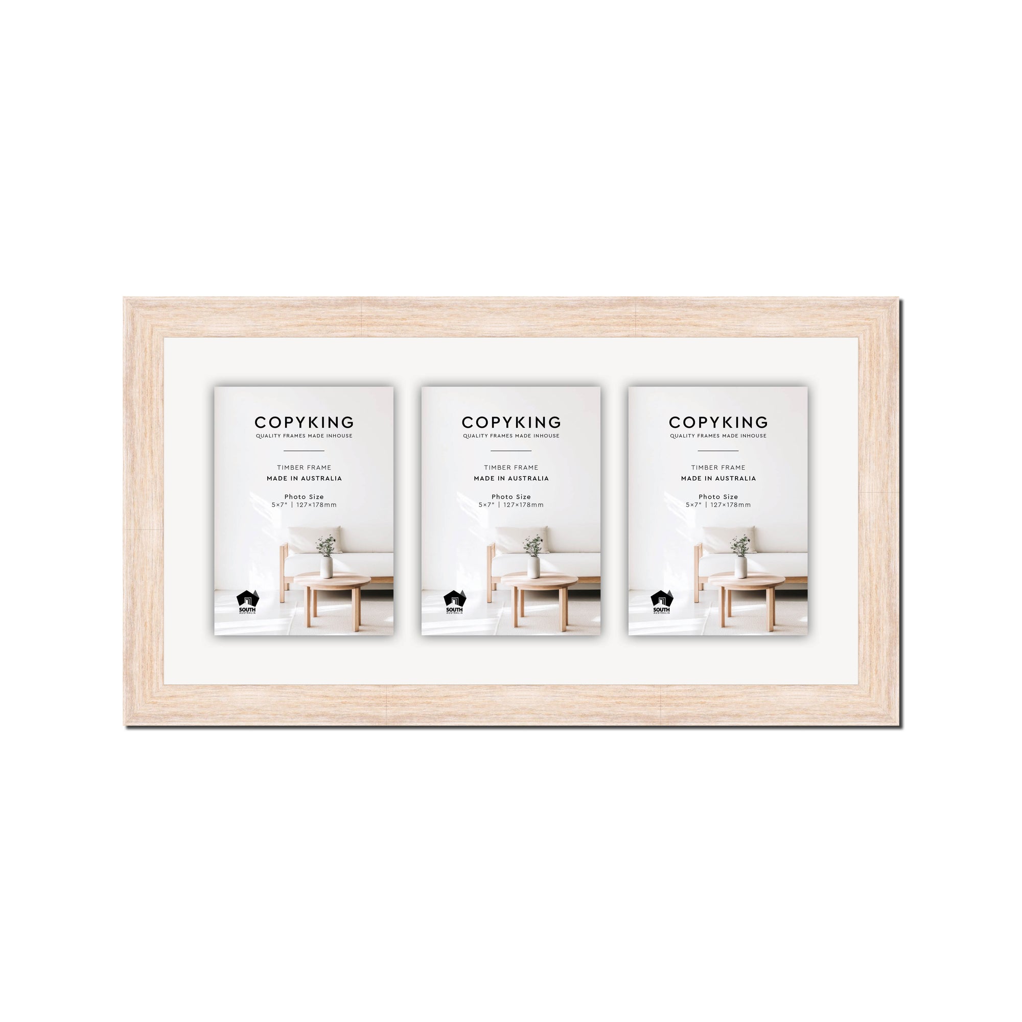 Prime White 30mm Wood Collage Photo Frame - 10" x 20" - 3 Photos (5" x 7")