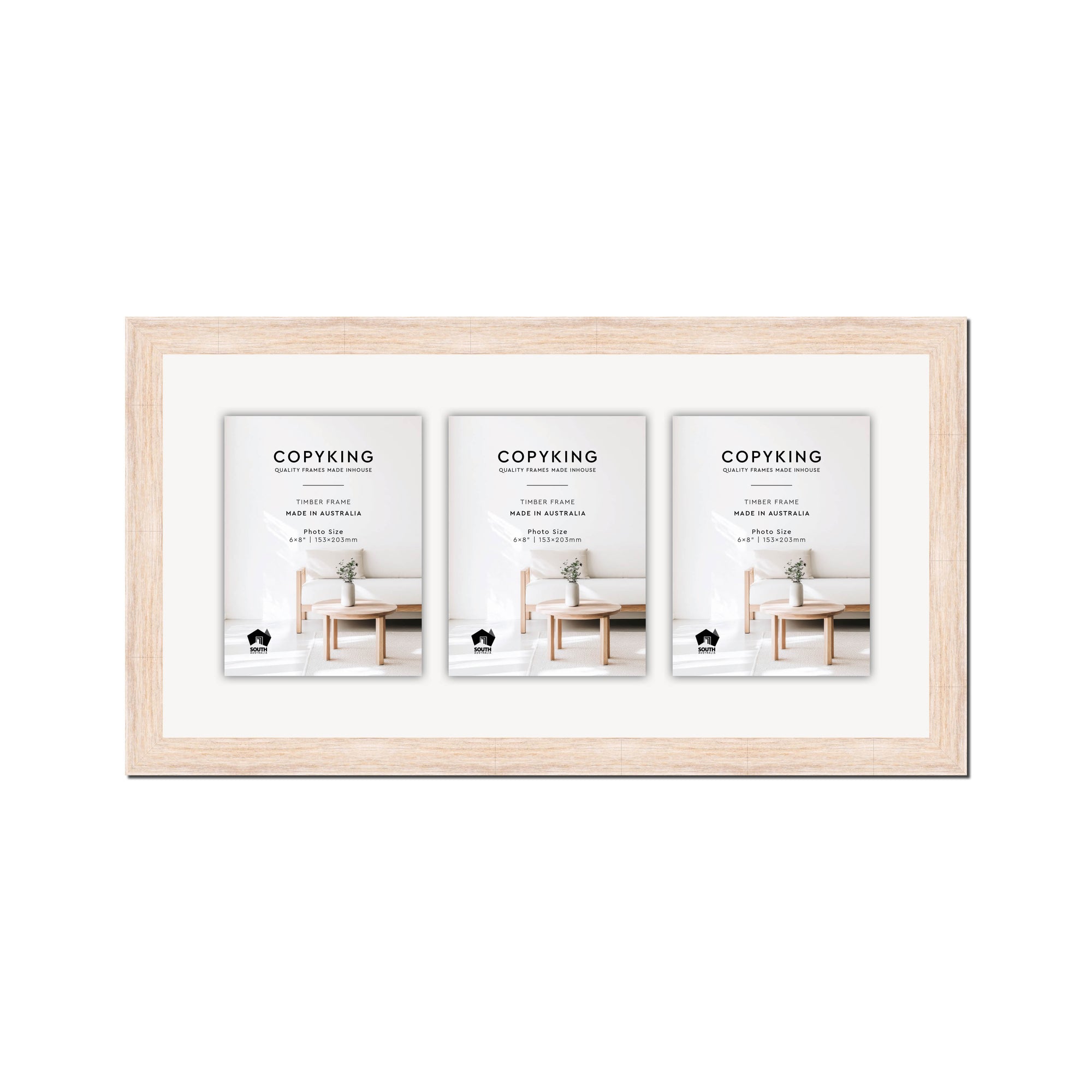 Prime White 30mm Wood Collage Photo Frame - 12" x 24" - 3 Photos (6" x 8")