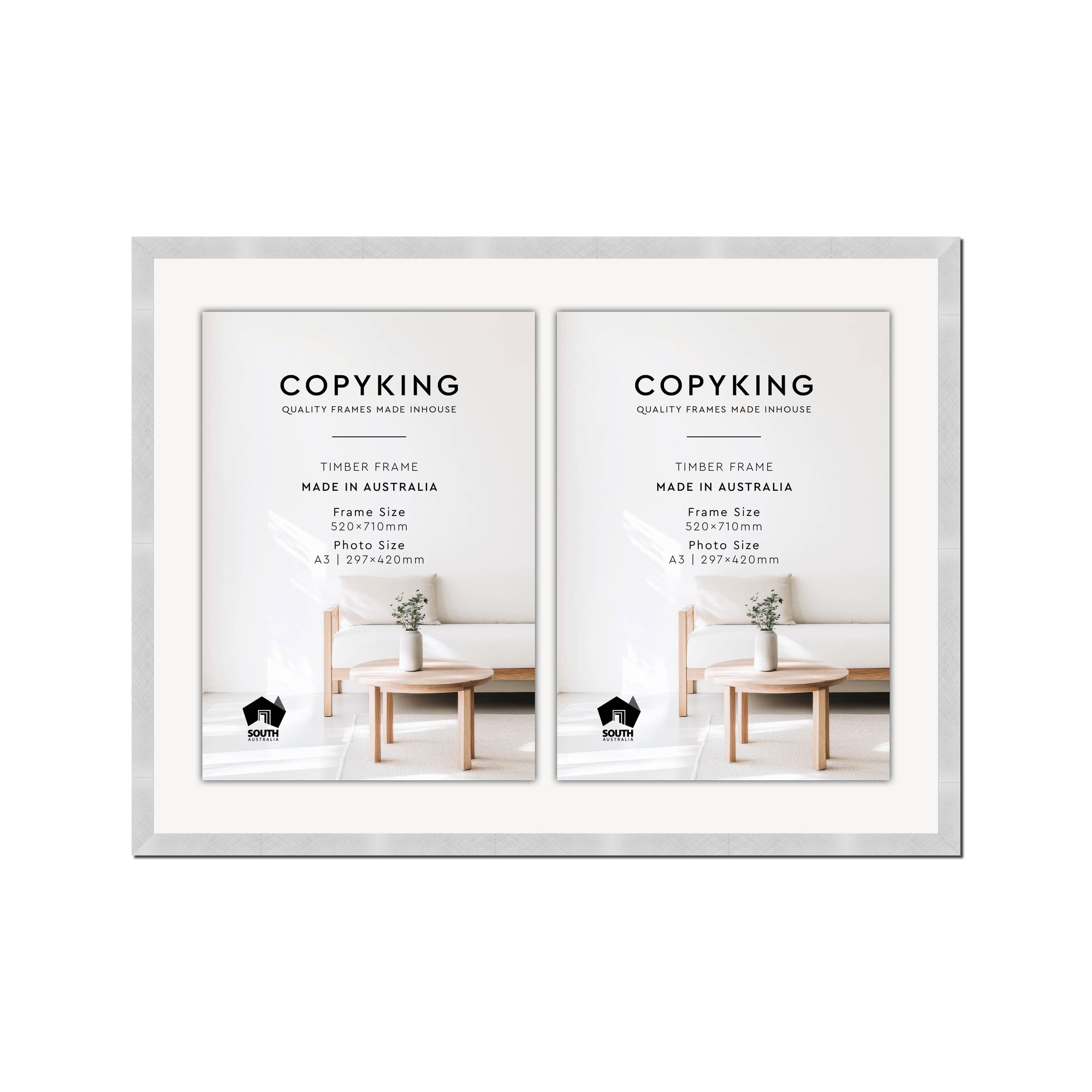 Silver Crosshatch 20mm Wood Certificate Frame - 520mm x 710mm - 2 Certificates (A3)