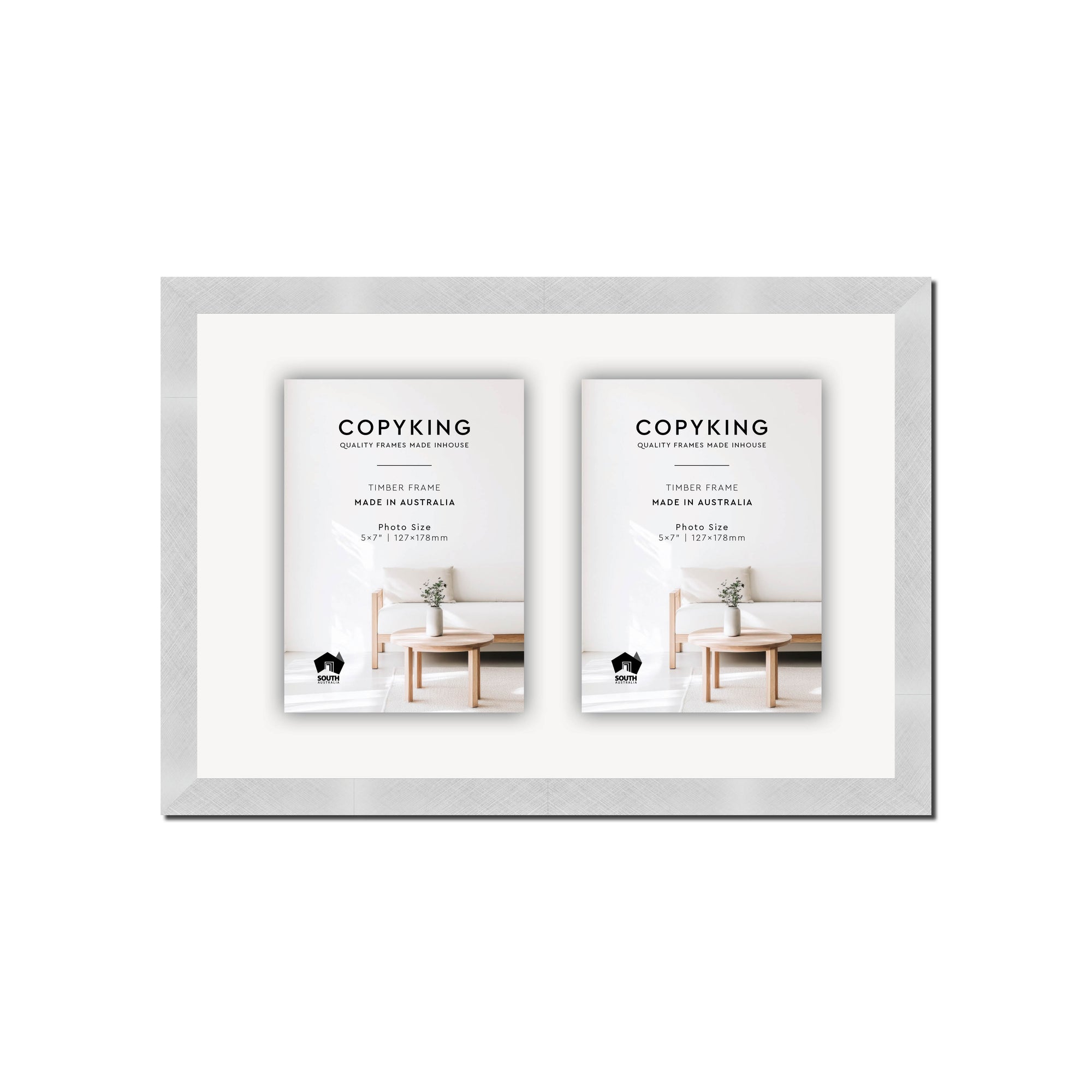 Silver Crosshatch 20mm Wood Collage Photo Frame - 10" x 15" - 2 Photos (5" x 7")