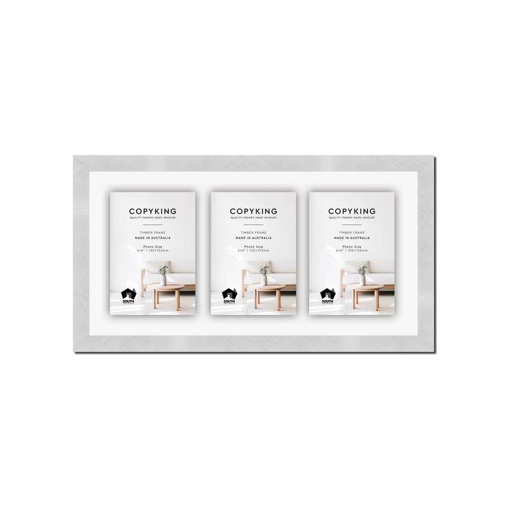 Silver Crosshatch 20mm Wood Collage Photo Frame - 8" x 16" - 3 Photos (4" x 6")