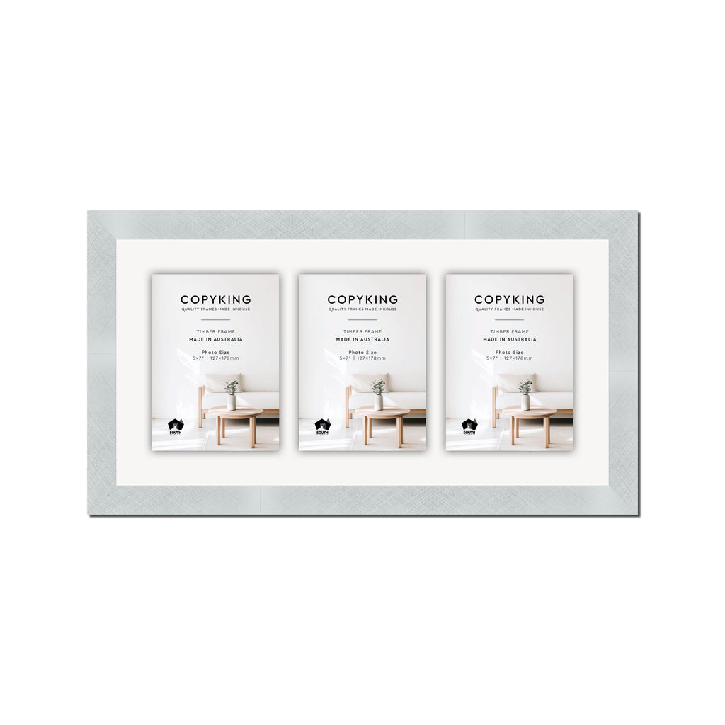 Silver Crosshatch 30mm Wood Collage Photo Frame - 10" x 20" - 3 Photos (5" x 7")