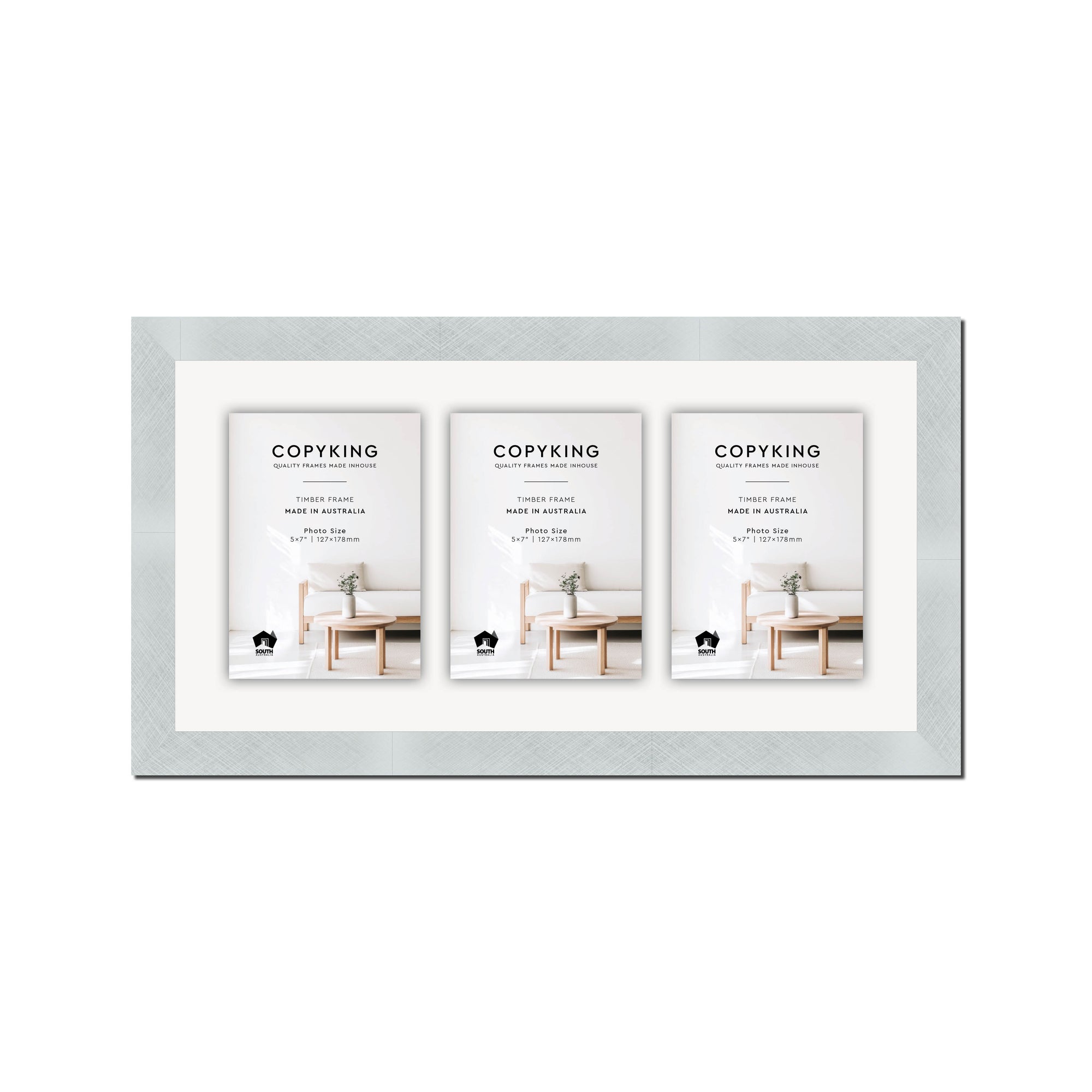 Silver Crosshatch 30mm Wood Collage Photo Frame - 10" x 20" - 3 Photos (5" x 7")