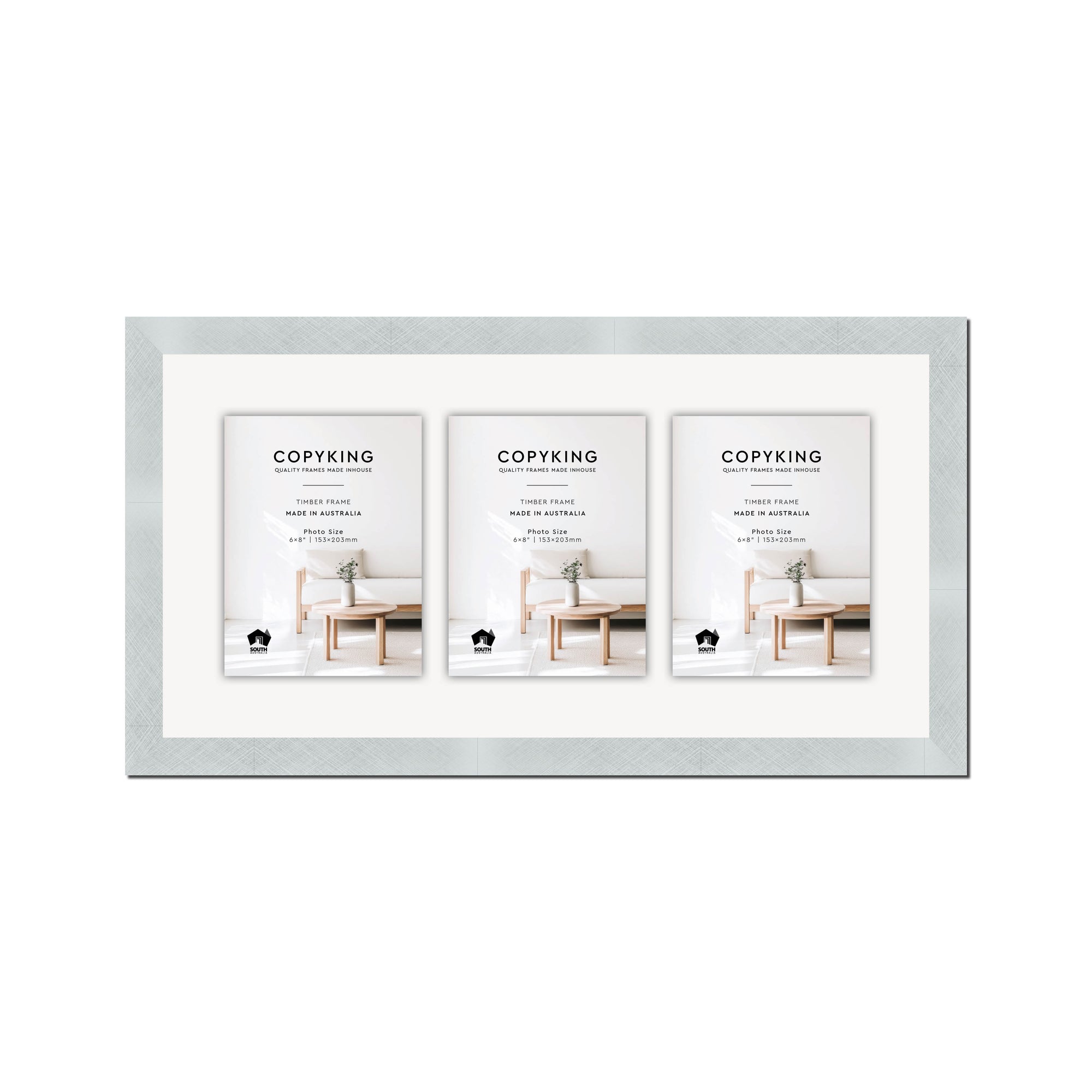 Silver Crosshatch 30mm Wood Collage Photo Frame - 12" x 24" - 3 Photos (6" x 8")