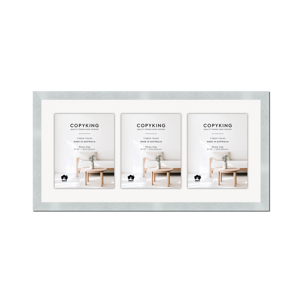 Silver Crosshatch 30mm Wood Collage Photo Frame - 14" x 30" - 3 Photos (8" x 10")