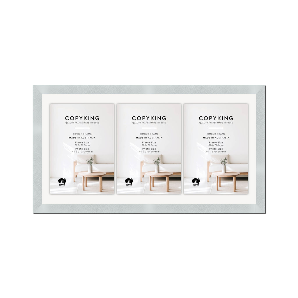 Silver Crosshatch 30mm Wood Certificate Frame - 370mm x 720mm - 3 Certificates (A4)