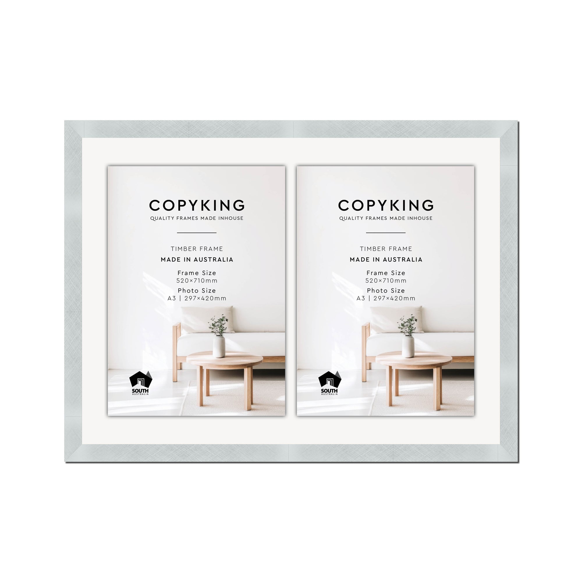 Silver Crosshatch 30mm Wood Certificate Frame - 520mm x 710mm - 2 Certificates (A3)