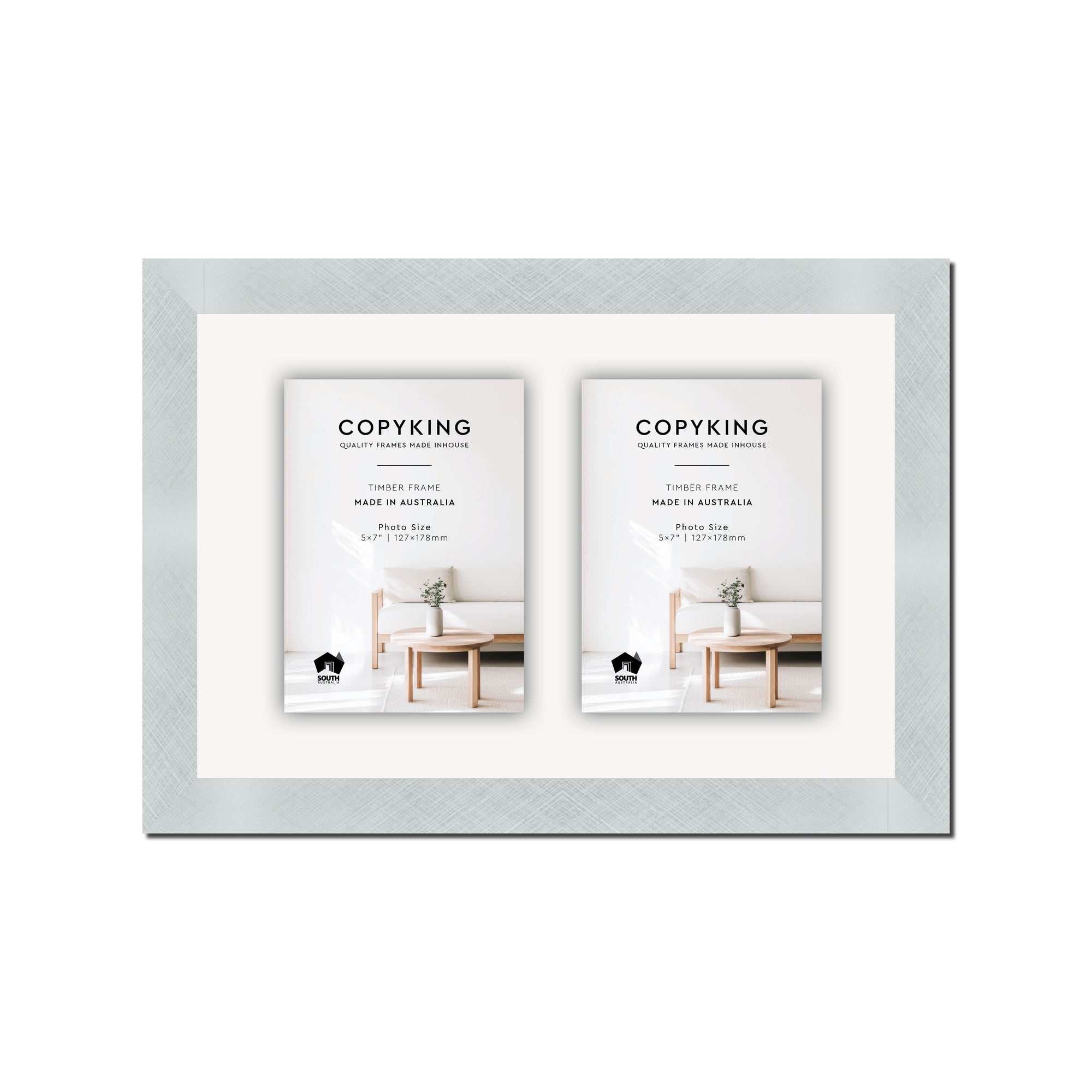 Silver Crosshatch 30mm Wood Collage Photo Frame - 10" x 15" - 2 Photos (5" x 7")