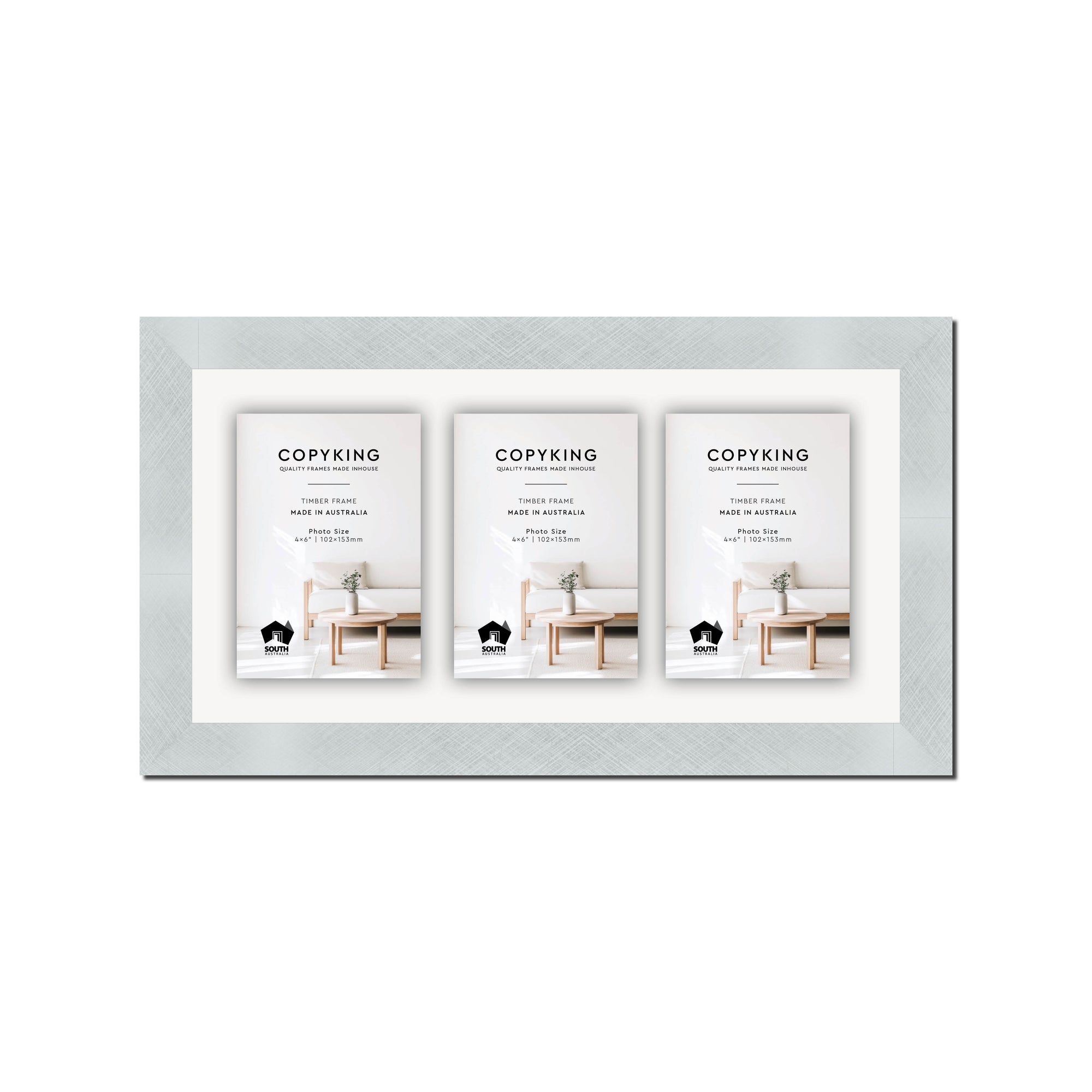 Silver Crosshatch 30mm Wood Collage Photo Frame - 8" x 16" - 3 Photos (4" x 6")