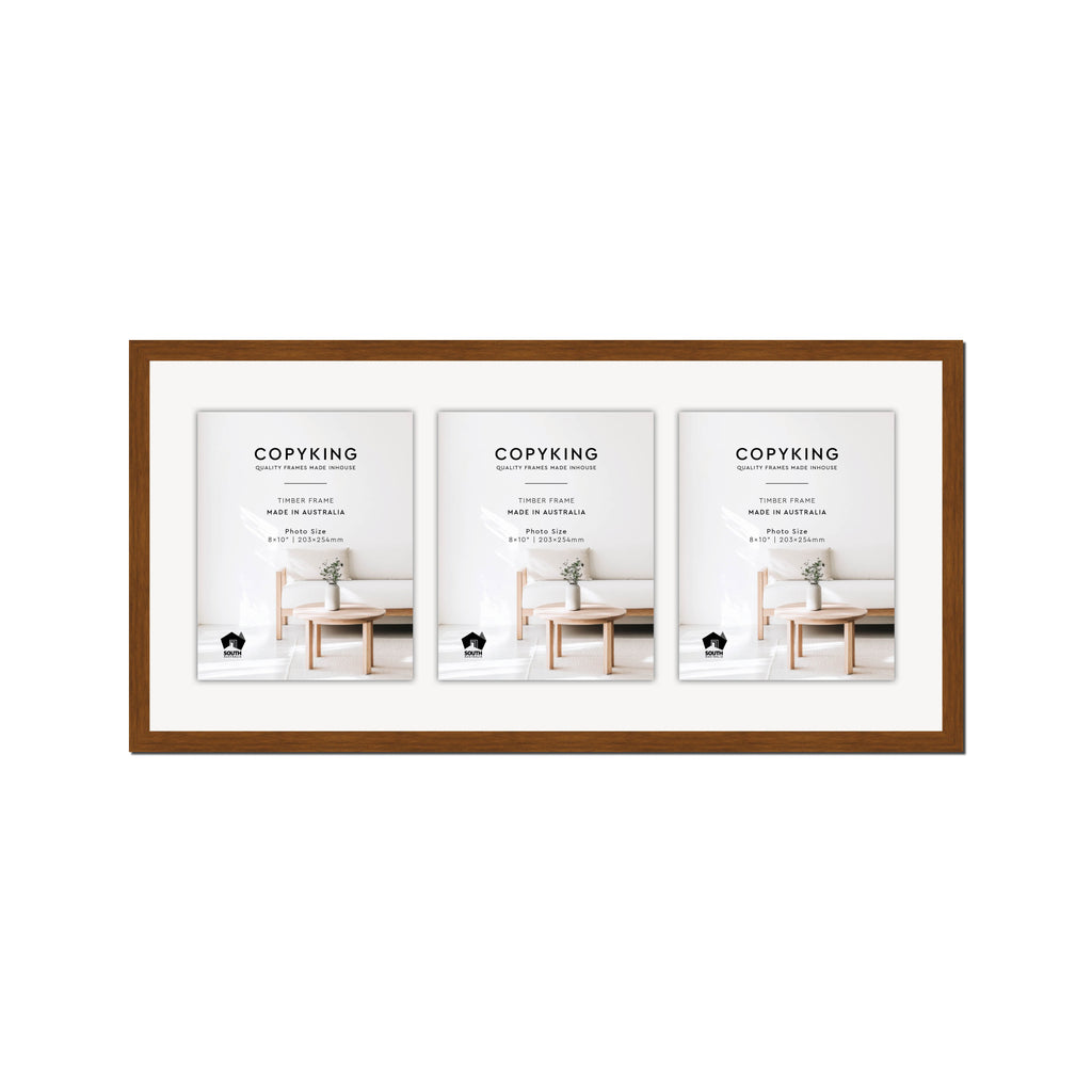 Teak 20mm Wood Collage Photo Frame - 14" x 30" - 3 Photos (8" x 10")